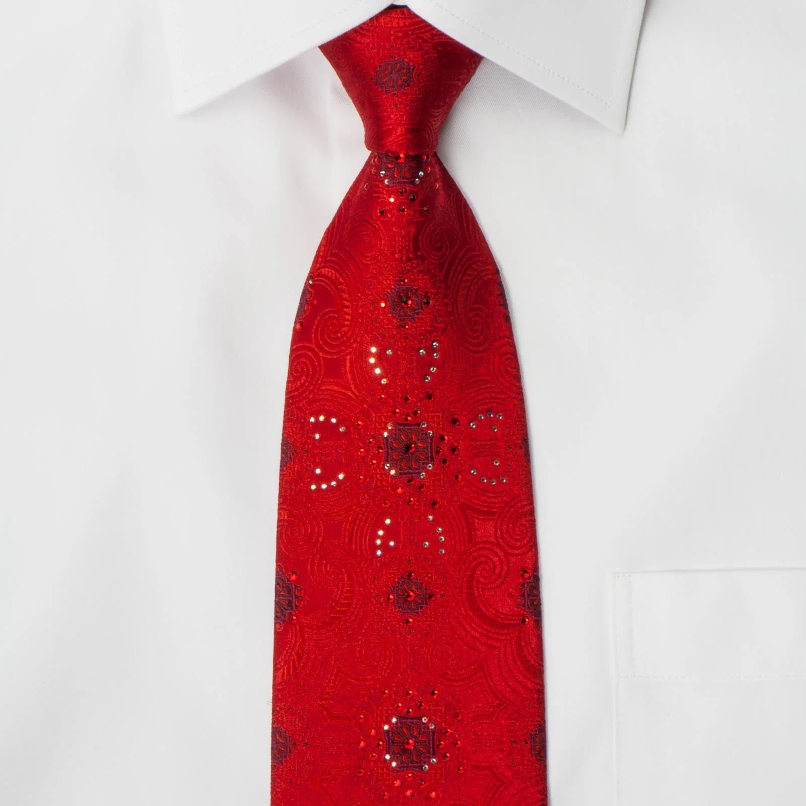 Nina Ricci Necktie Jacquard Woven Design On Red Burgundy With Crystal Rhinestones - Image 5
