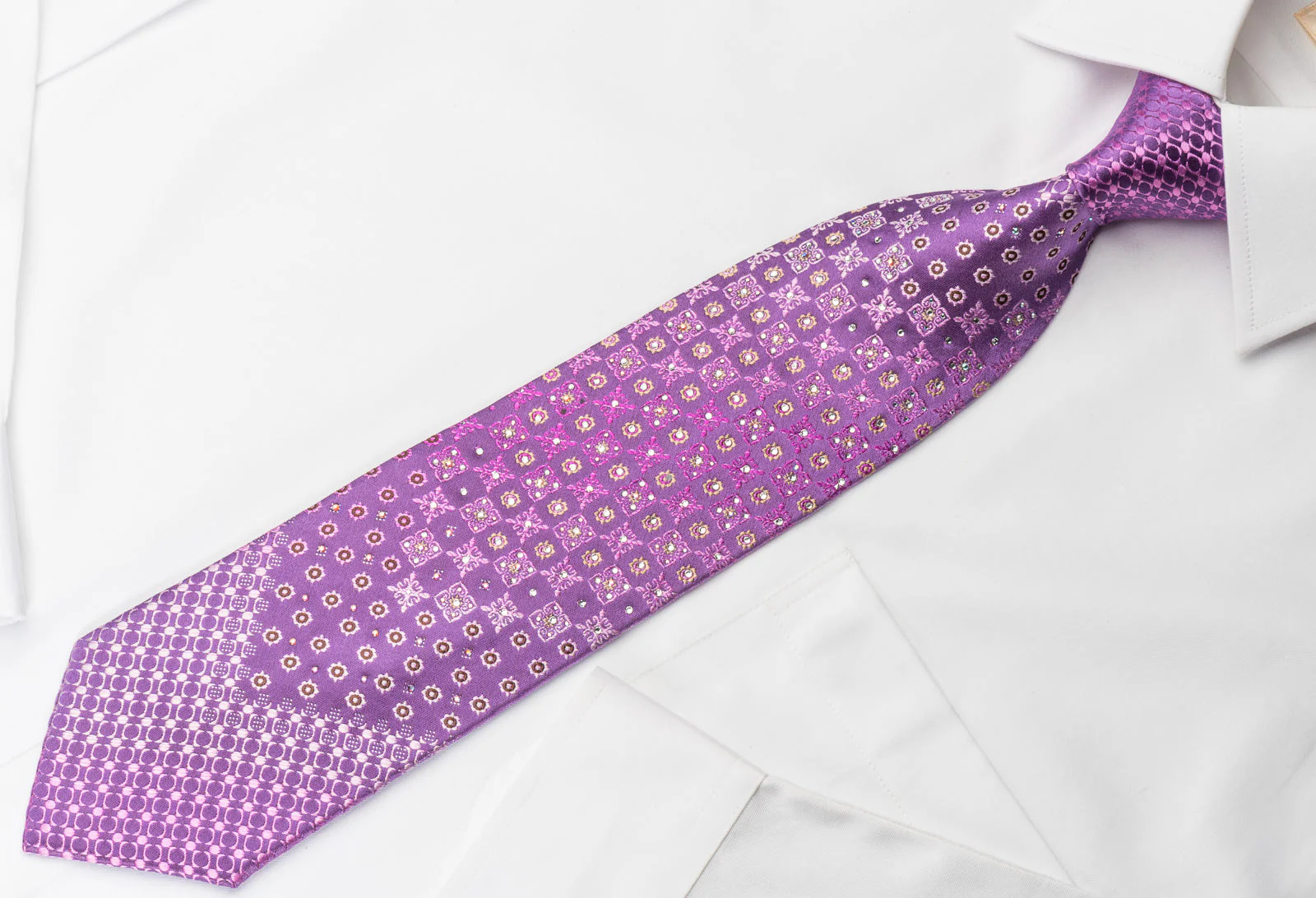 Nina Ricci Rhinestone Necktie Fleur de Lis Motif Design On Purple With Silver Sparkles - Image 6
