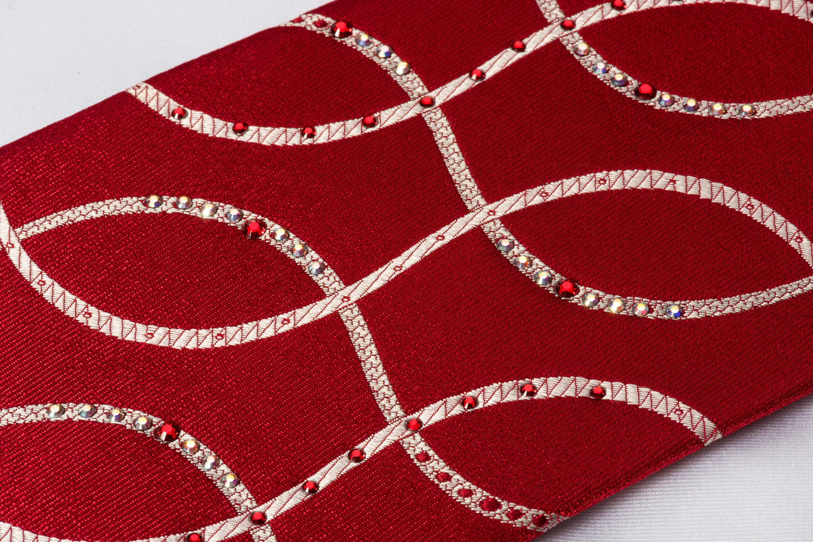 Nina Ricci Rhinestone Necktie Silver Waves On Burgundy Woven Silk - Image 3