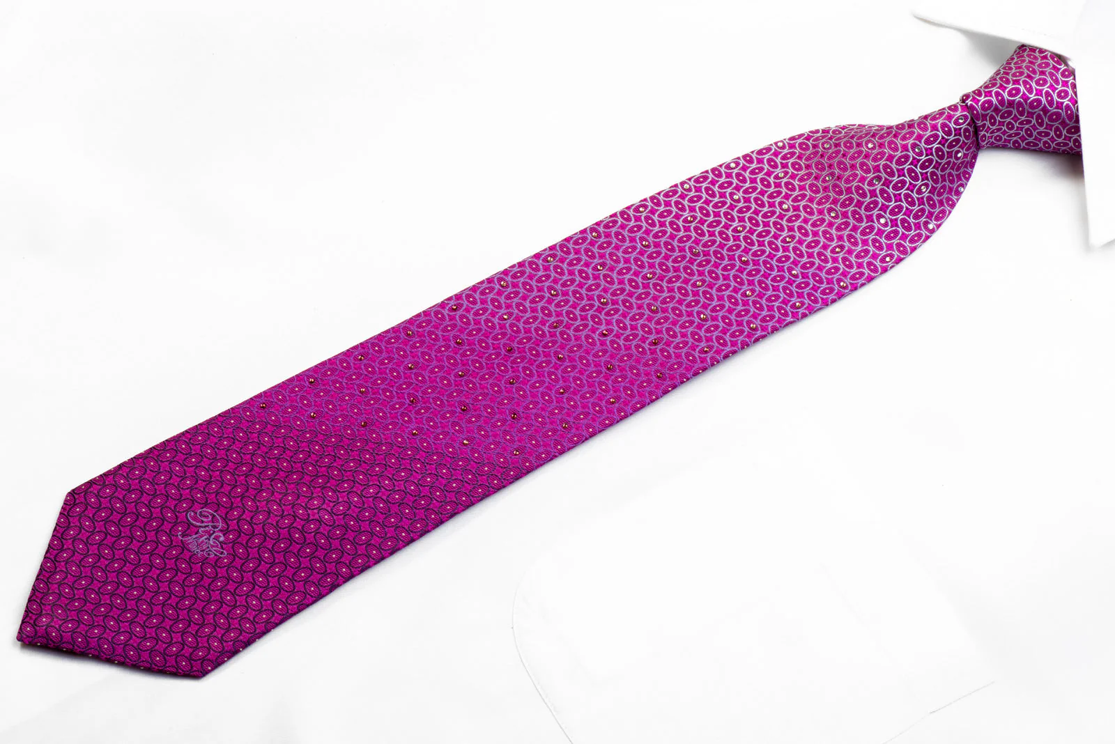 Nina Ricci Rhinestone Silk Necktie Geometric On Purple - Image 3