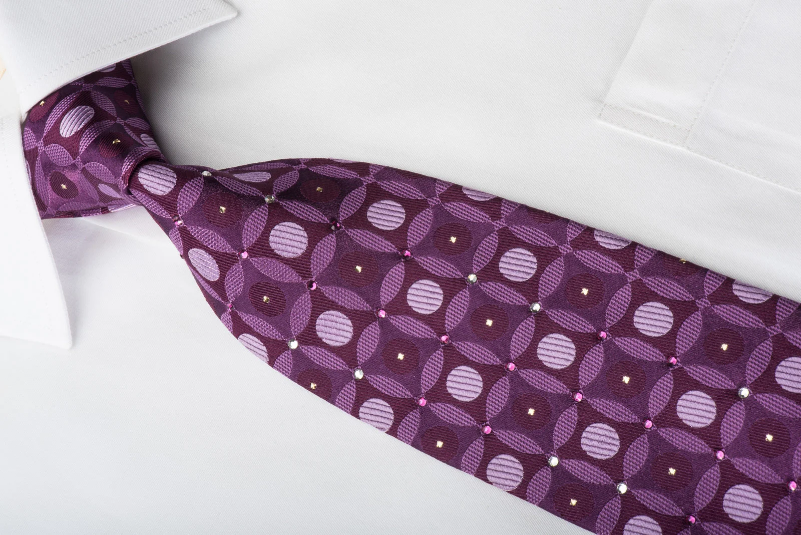 Nina Ricci Rhinestone Silk Necktie Geometric Retro On Purple With Silver Sparkles - Image 2