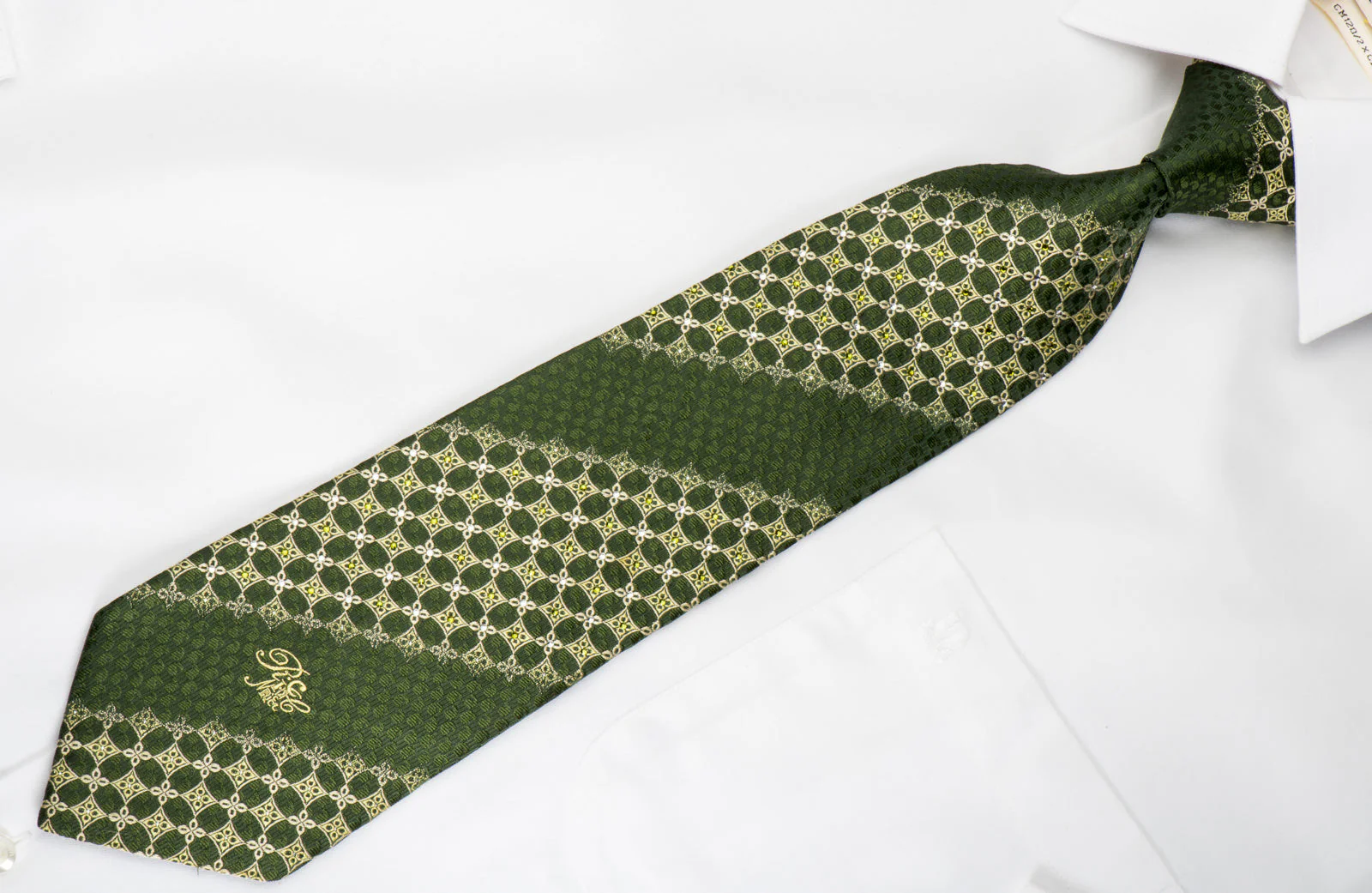 Nina Ricci Rhinestone Silk Tie Yellow Foulard On Green With Silver Sparkles - Image 4