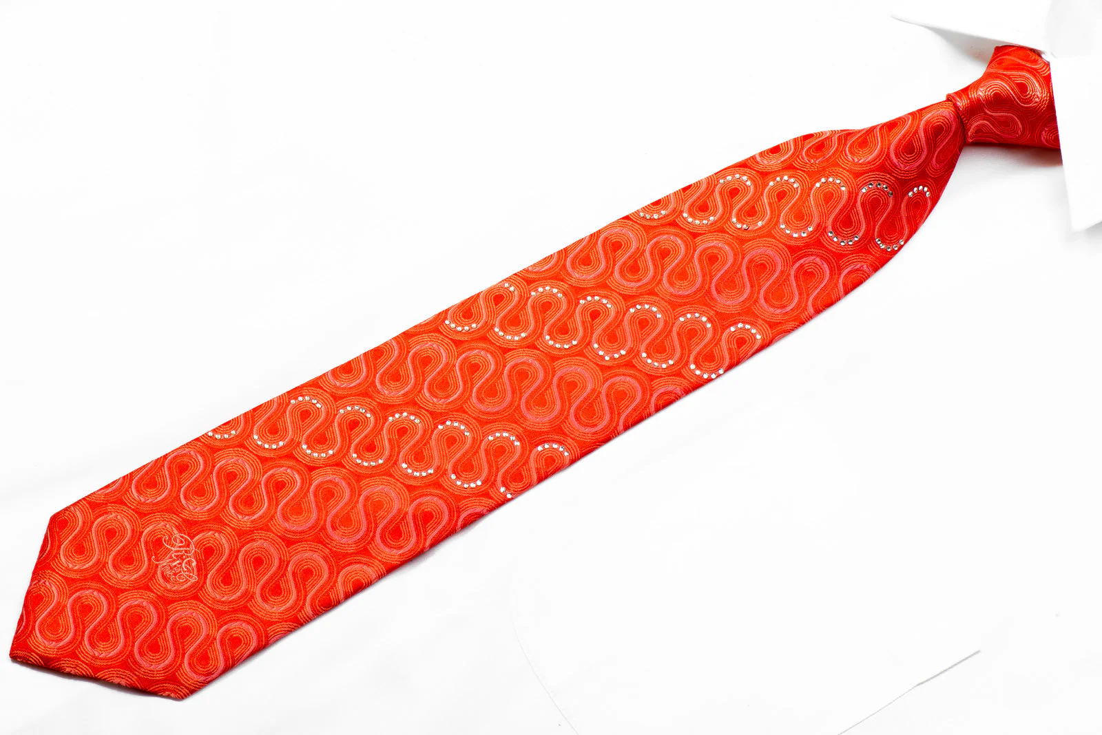 Nina Ricci Rhinestone Tie Geometric Scrolls On Red - Image 4
