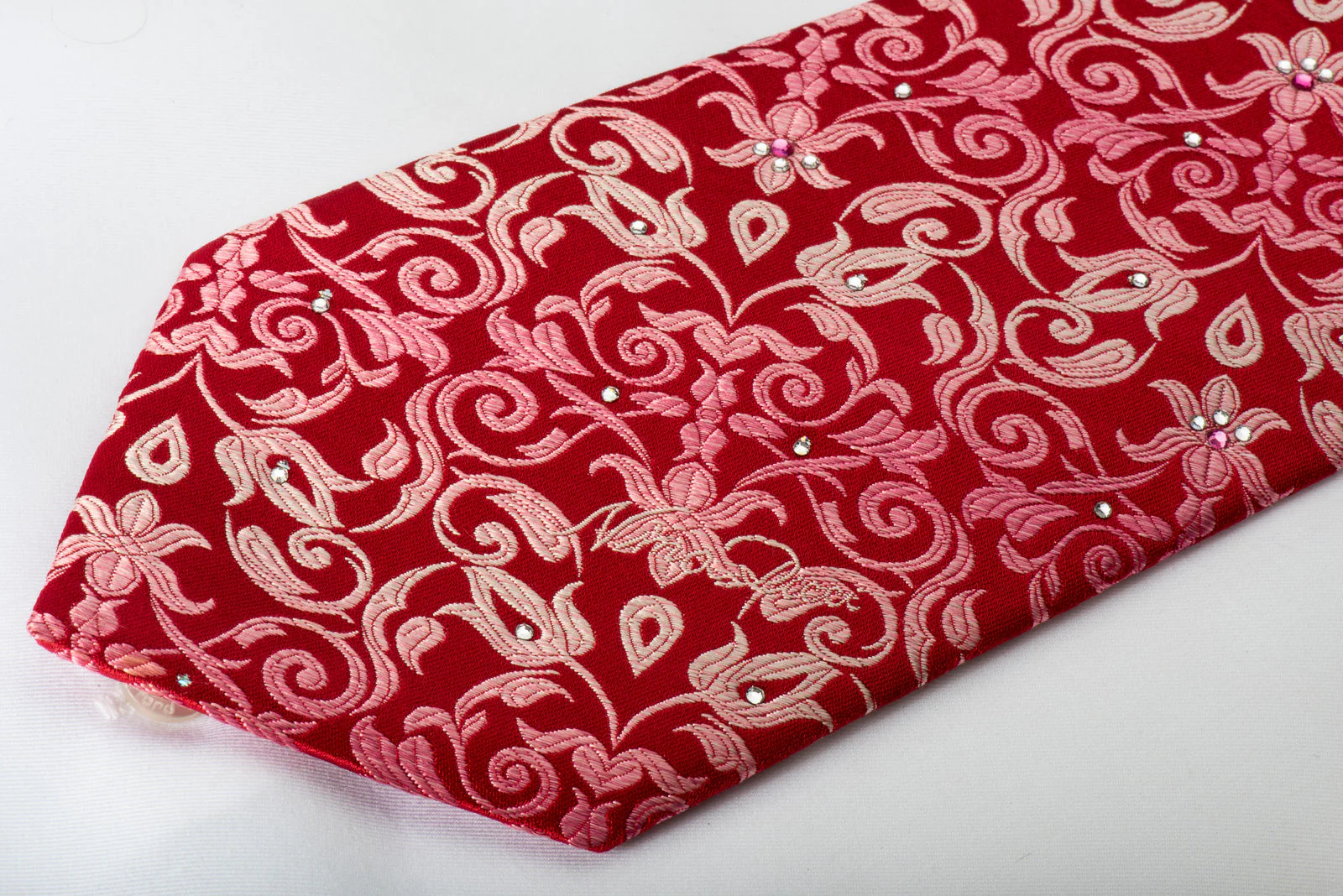 Nina Ricci Silk Necktie Anthemion On Red Design With Rhinestones - Image 3