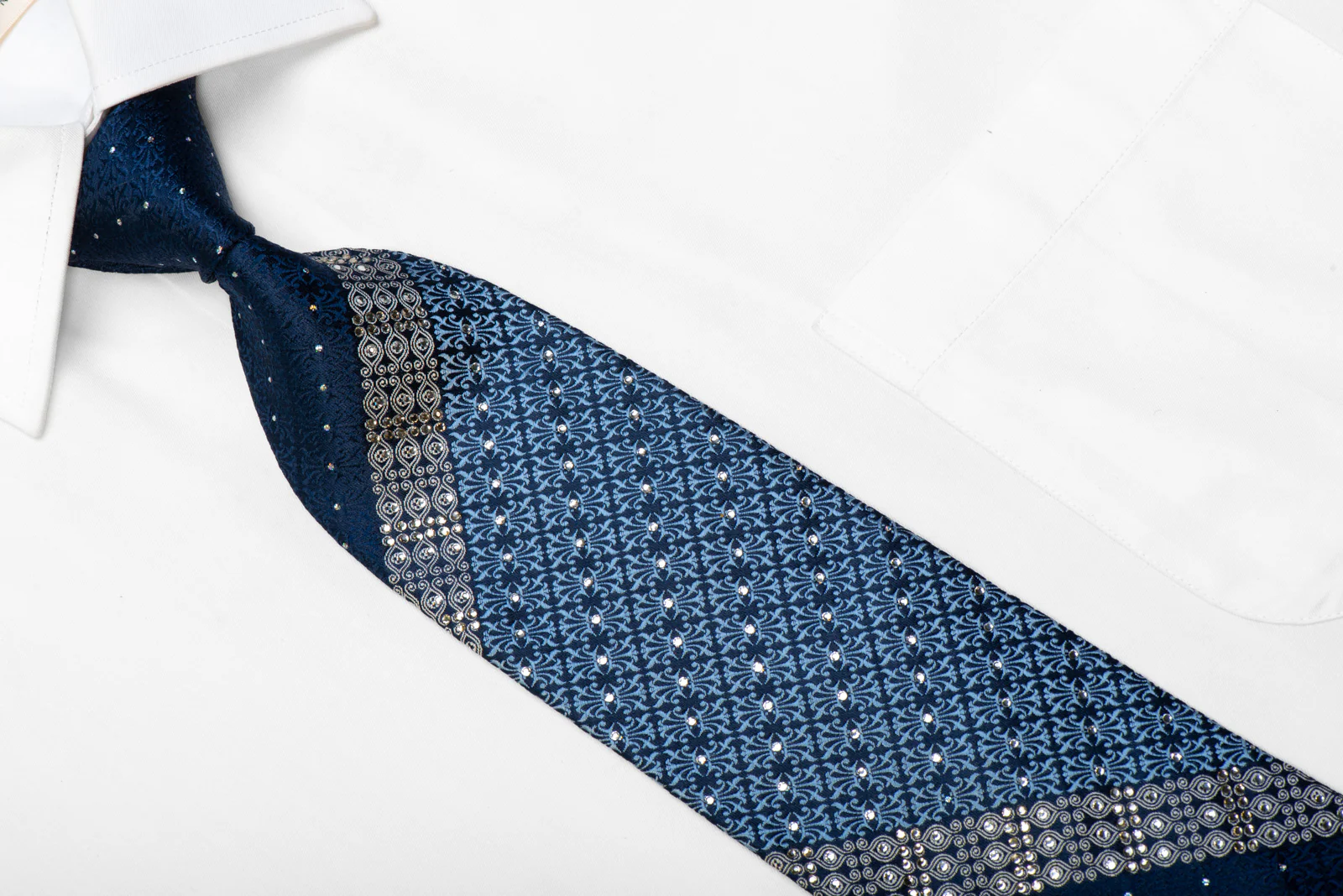 Nina Ricci Silk Necktie Cartouche On Navy With Silver Sparkles - Image 2
