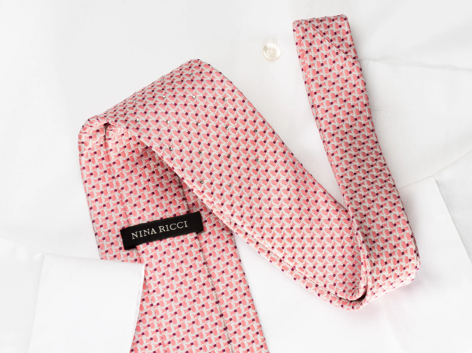 Nina Ricci Silk Necktie Circles On Pink With Rhinestones - Image 2