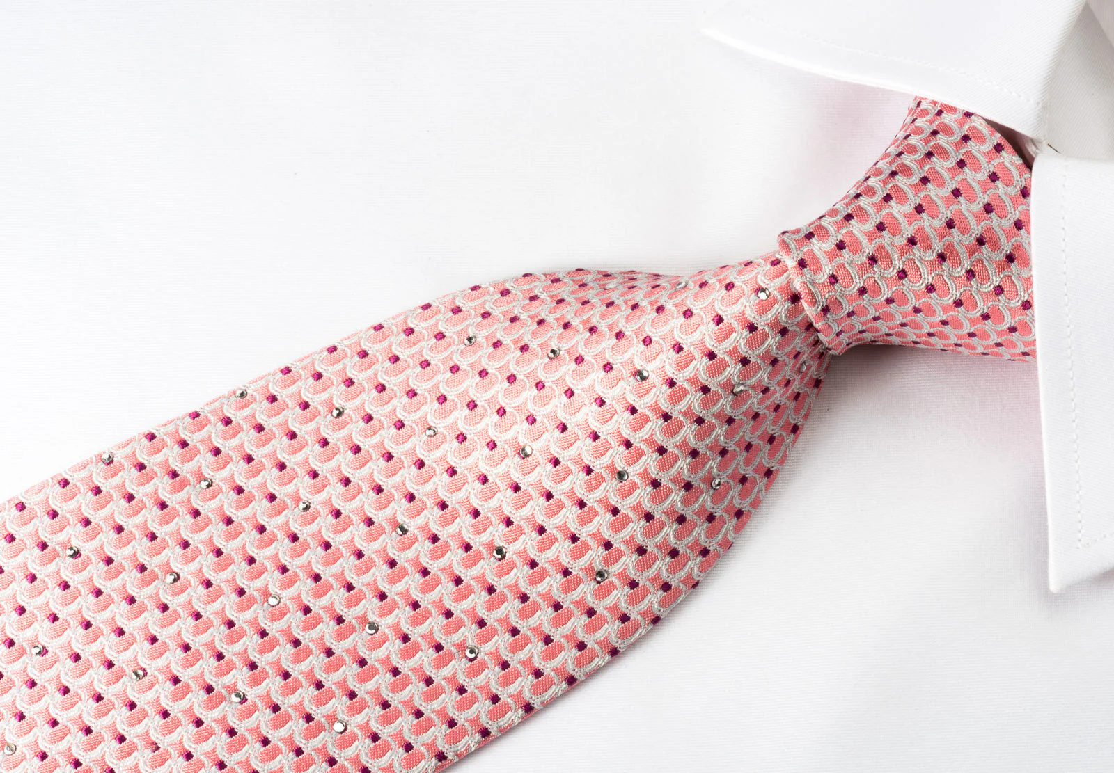 Nina Ricci Silk Necktie Circles On Pink With Rhinestones - Image 6