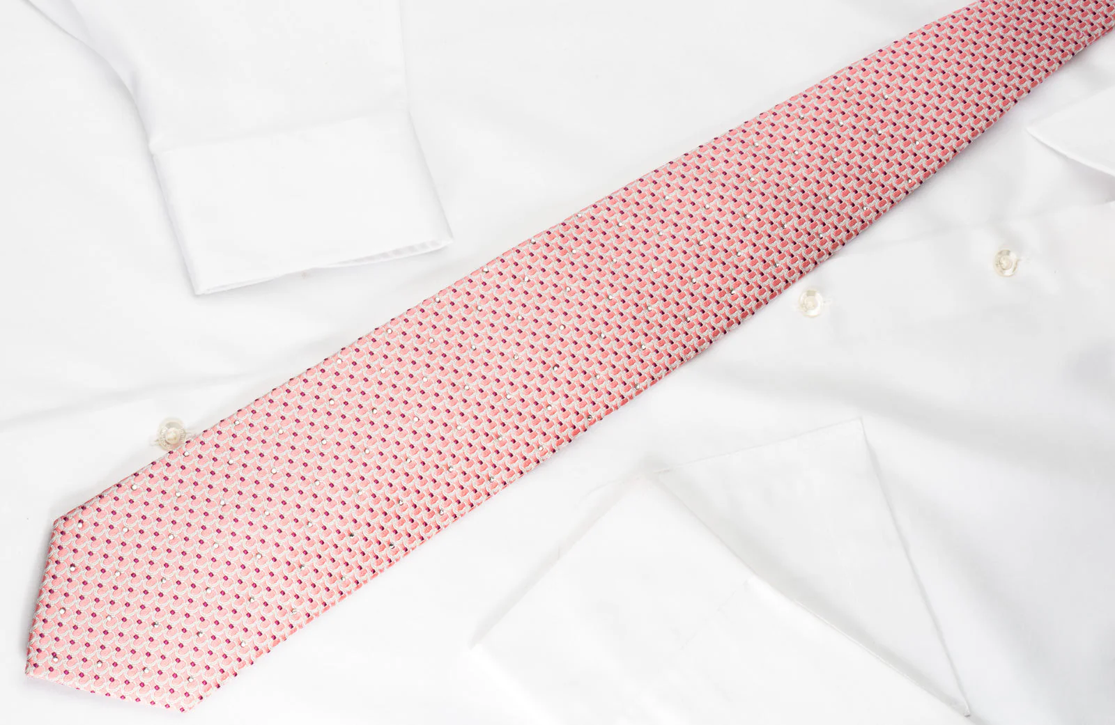 Nina Ricci Silk Necktie Circles On Pink With Rhinestones - Image 8