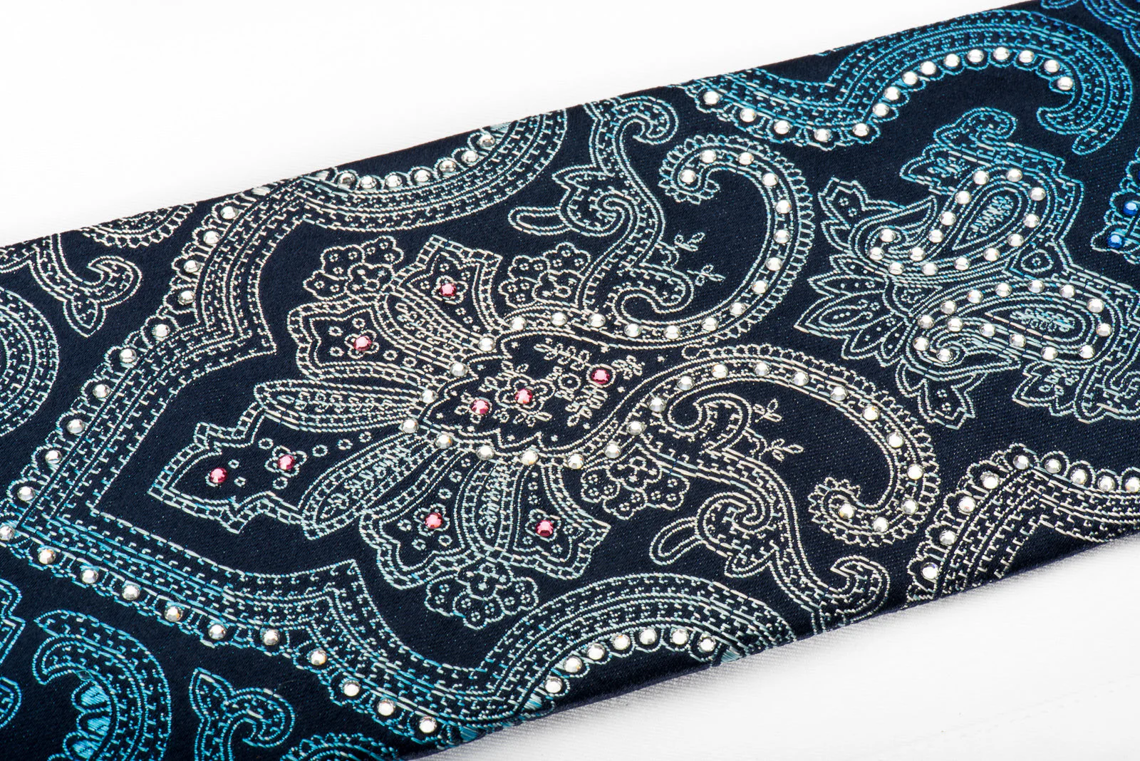 Nina Ricci Silk Necktie Damask On Blue Sparkling With Rhinestones - Image 3