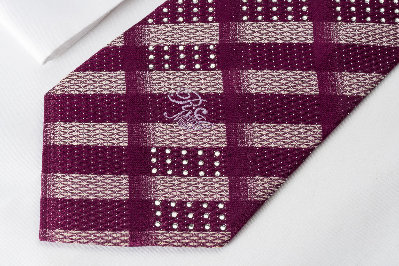 Nina Ricci Silk Rhinestone Tie Purple Silver Striped With Silver Sparkles - Image 4