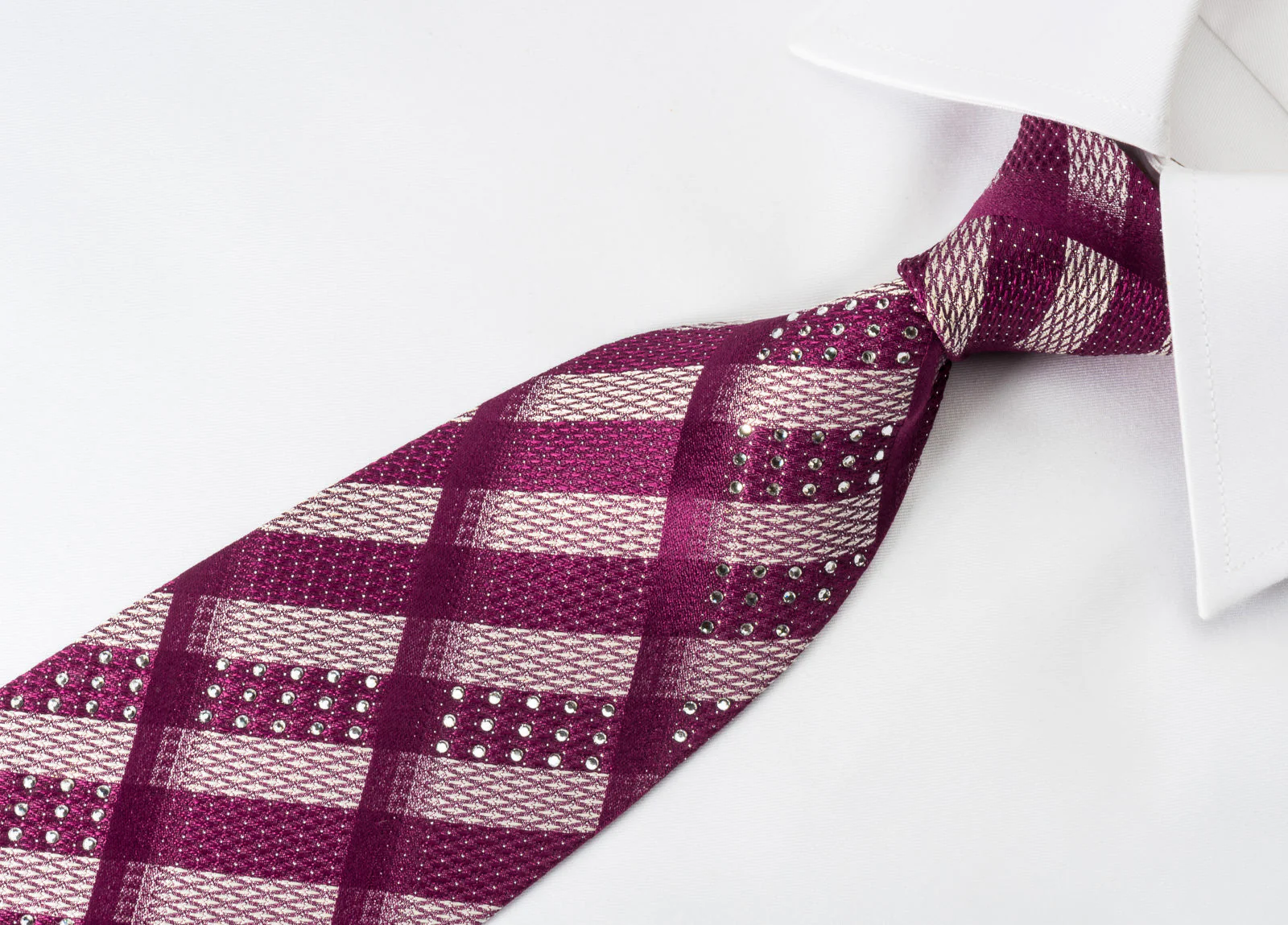 Nina Ricci Silk Rhinestone Tie Purple Silver Striped With Silver Sparkles - Image 5