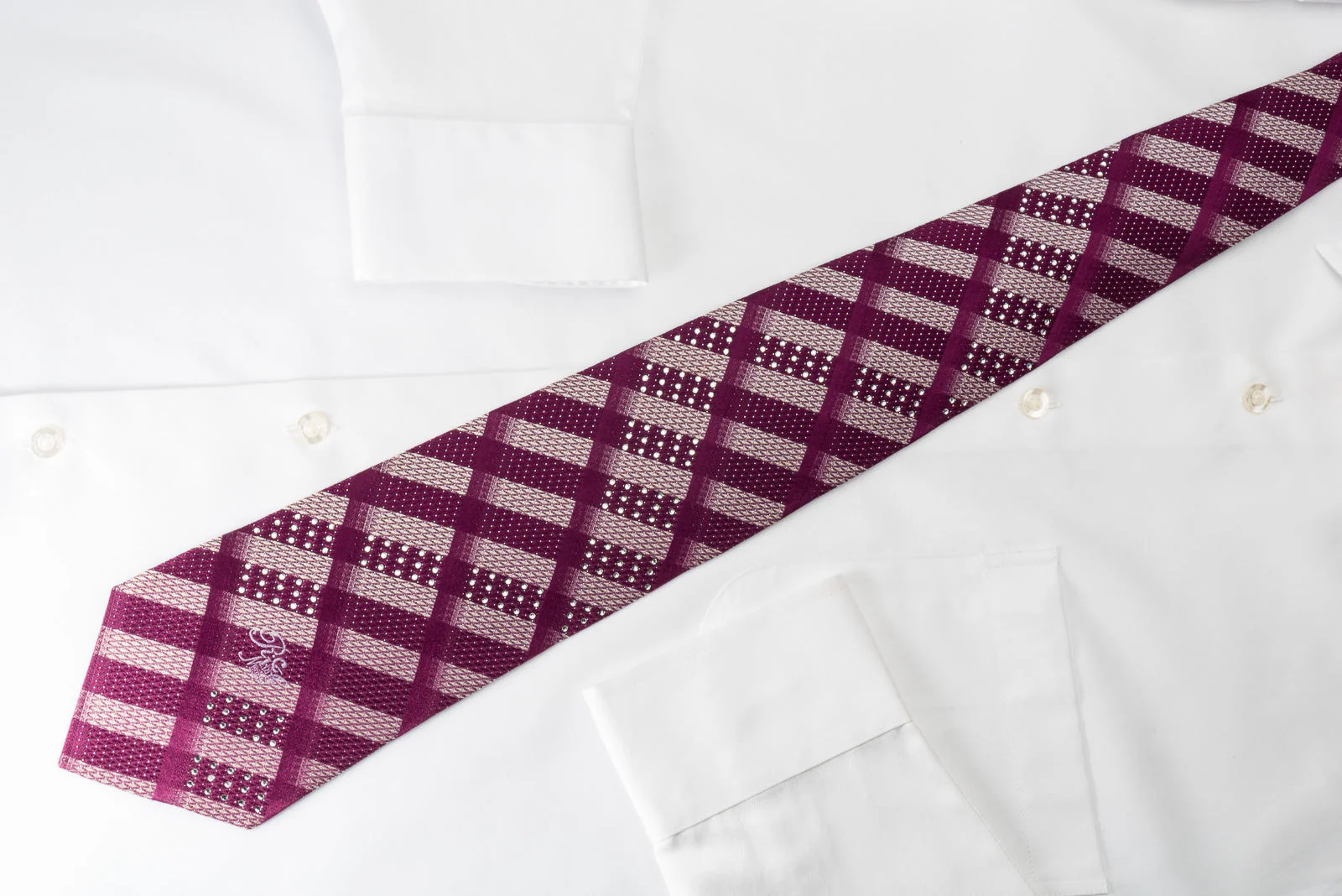 Nina Ricci Silk Rhinestone Tie Purple Silver Striped With Silver Sparkles - Image 6