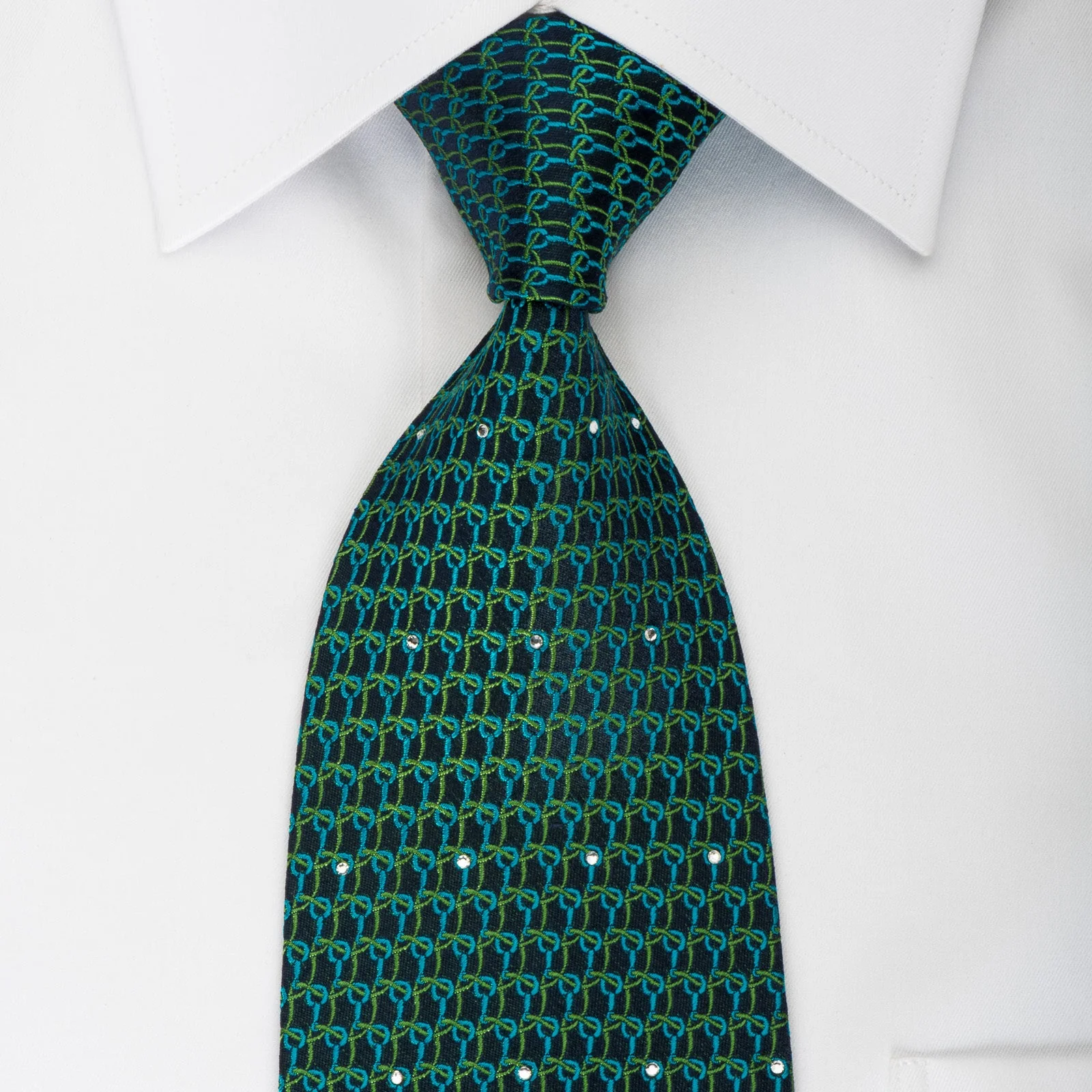 Nina Ricci Silk Tie Chainmail On Green With Rhinestones