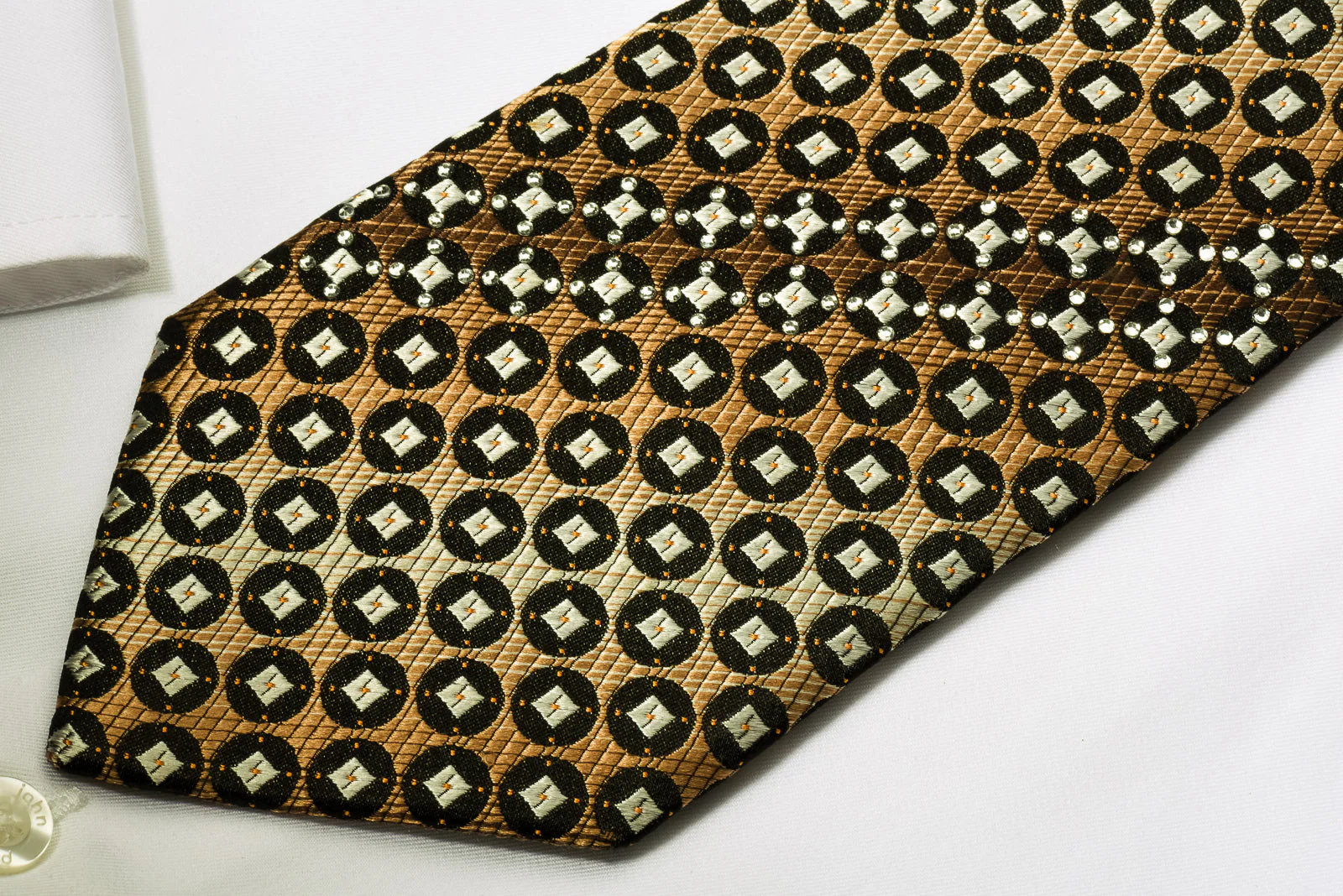 Nina Ricci Silk Tie Geometric Dots On Brown With Rhinestones - Image 3