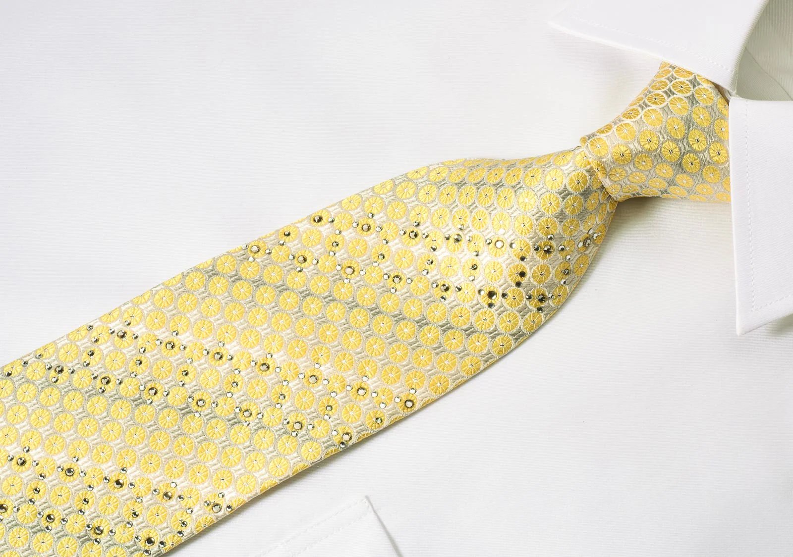 Nina Ricci Yellow Rhinestone Tie With Silver Sparkles