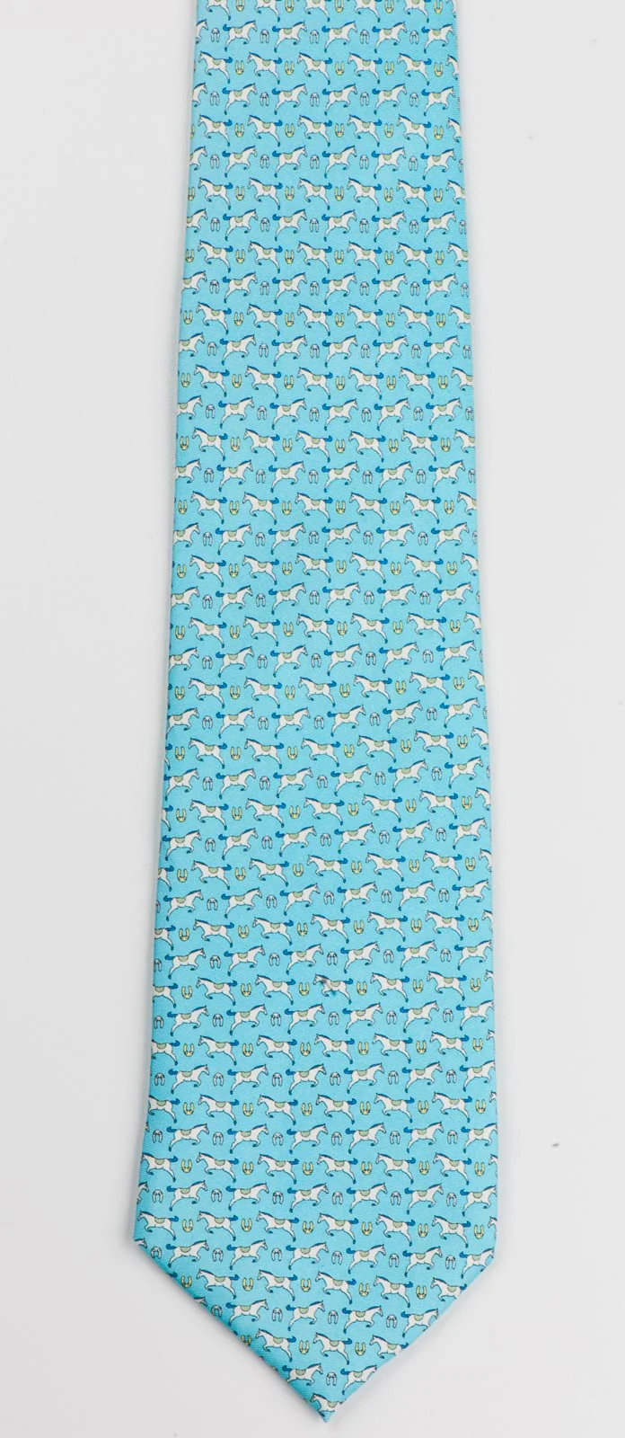 Nouveautes Men's Silk Neck Tie Horses On Blue Classic 3 3/4 Inch - Image 5