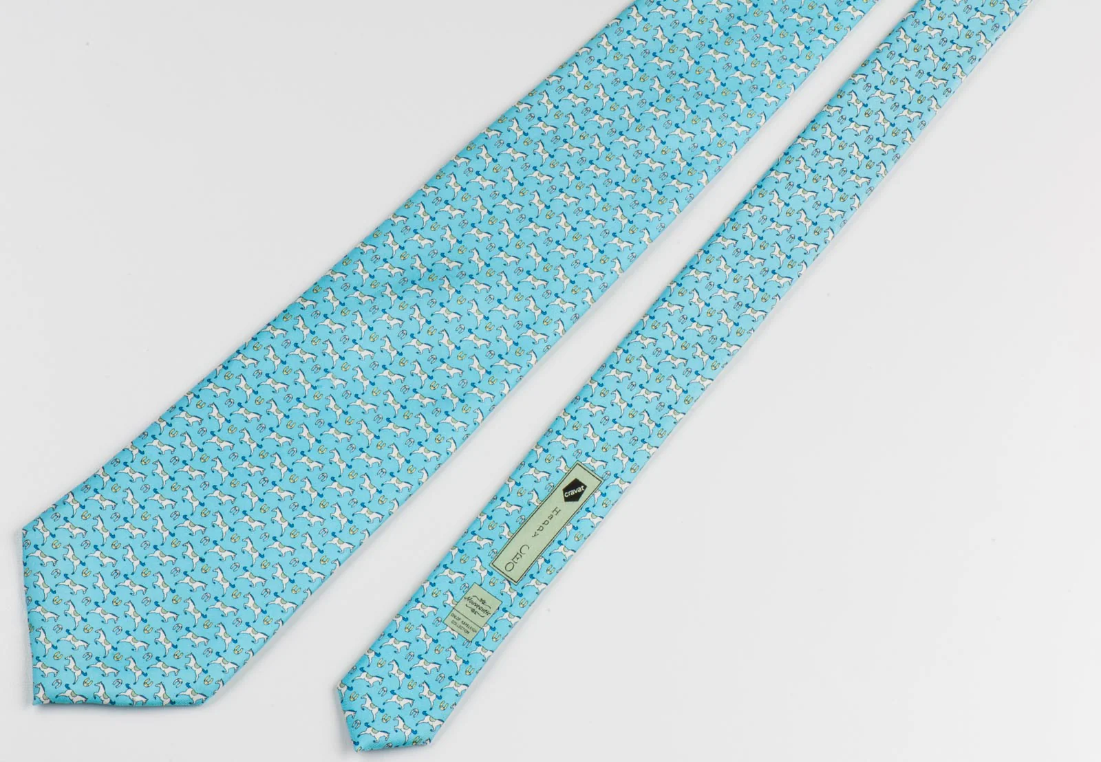 Nouveautes Men's Silk Neck Tie Horses On Blue Classic 3 3/4 Inch - Image 6