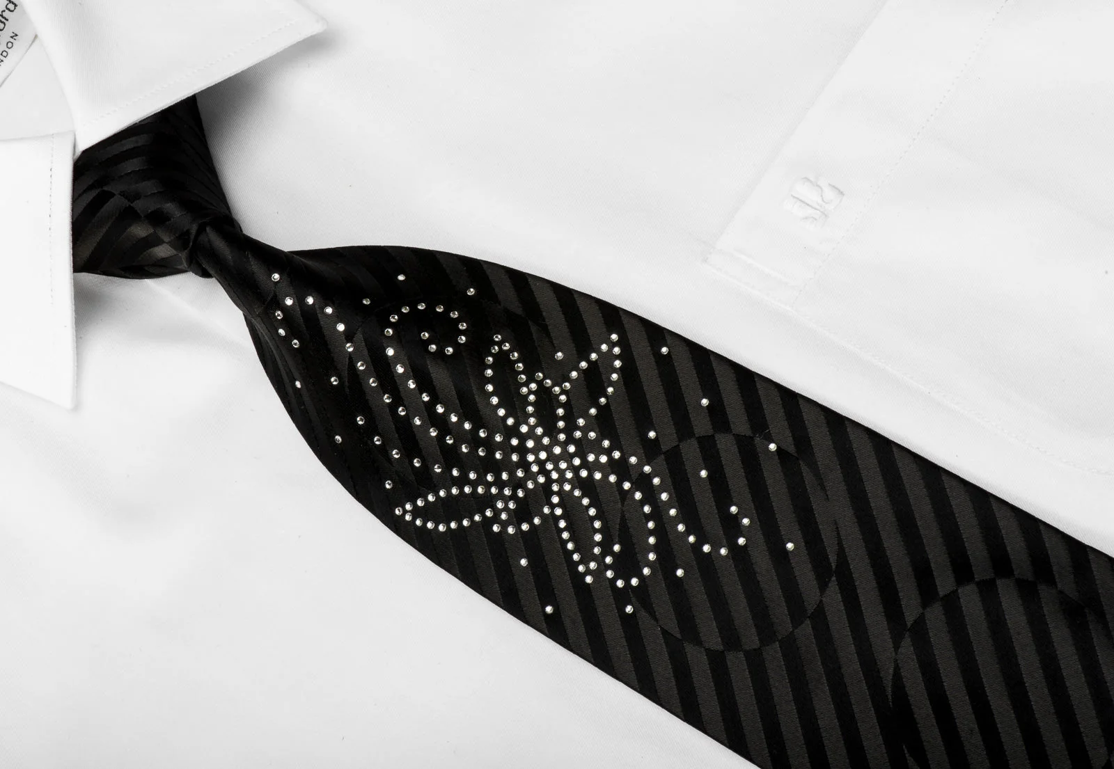 Odysseus Men's Crystal Black Silk Tie Butterfly Rhinestones On Black - Image 2