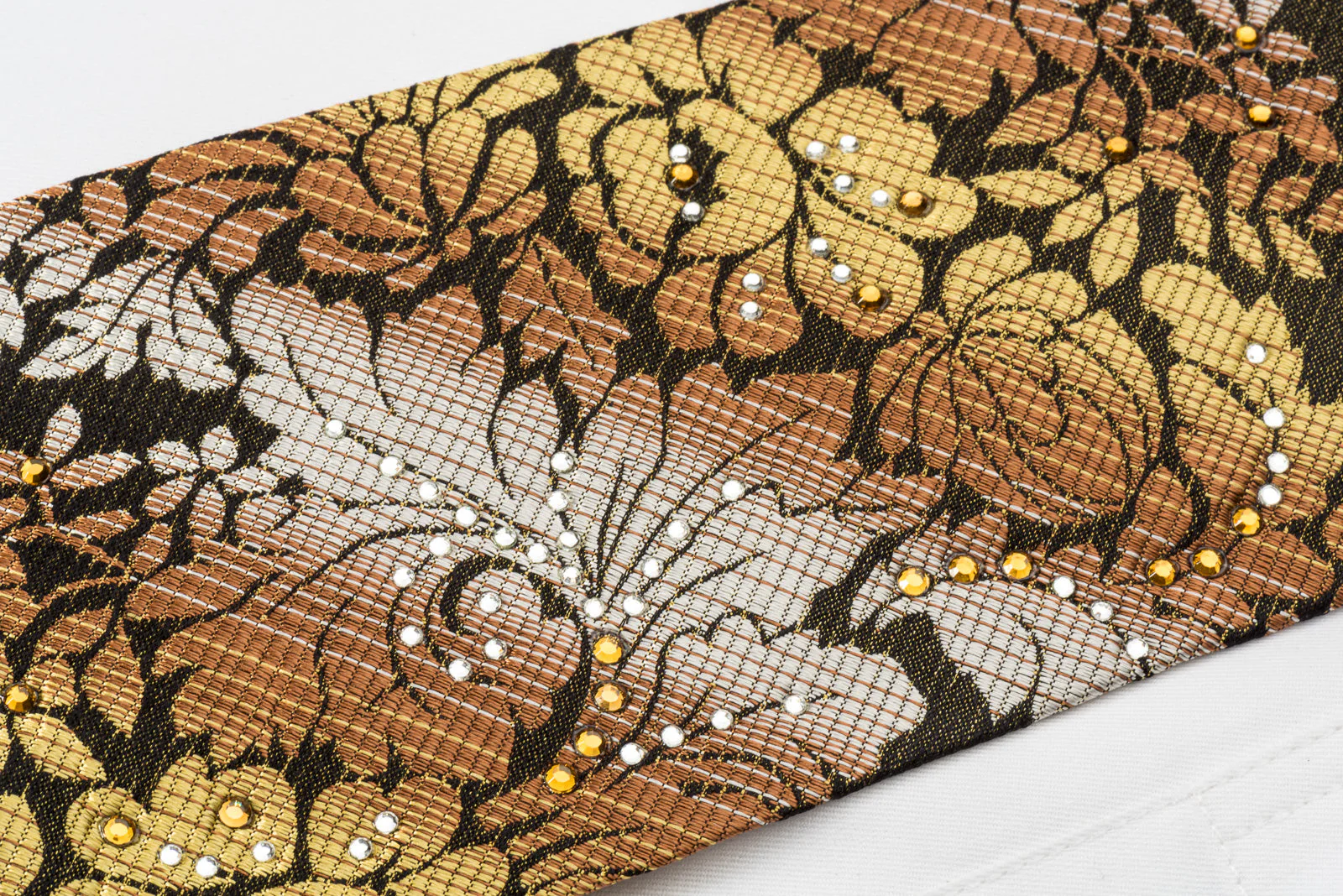 Odysseus Silk Necktie Floral On Brown With Rhinestones - Image 7