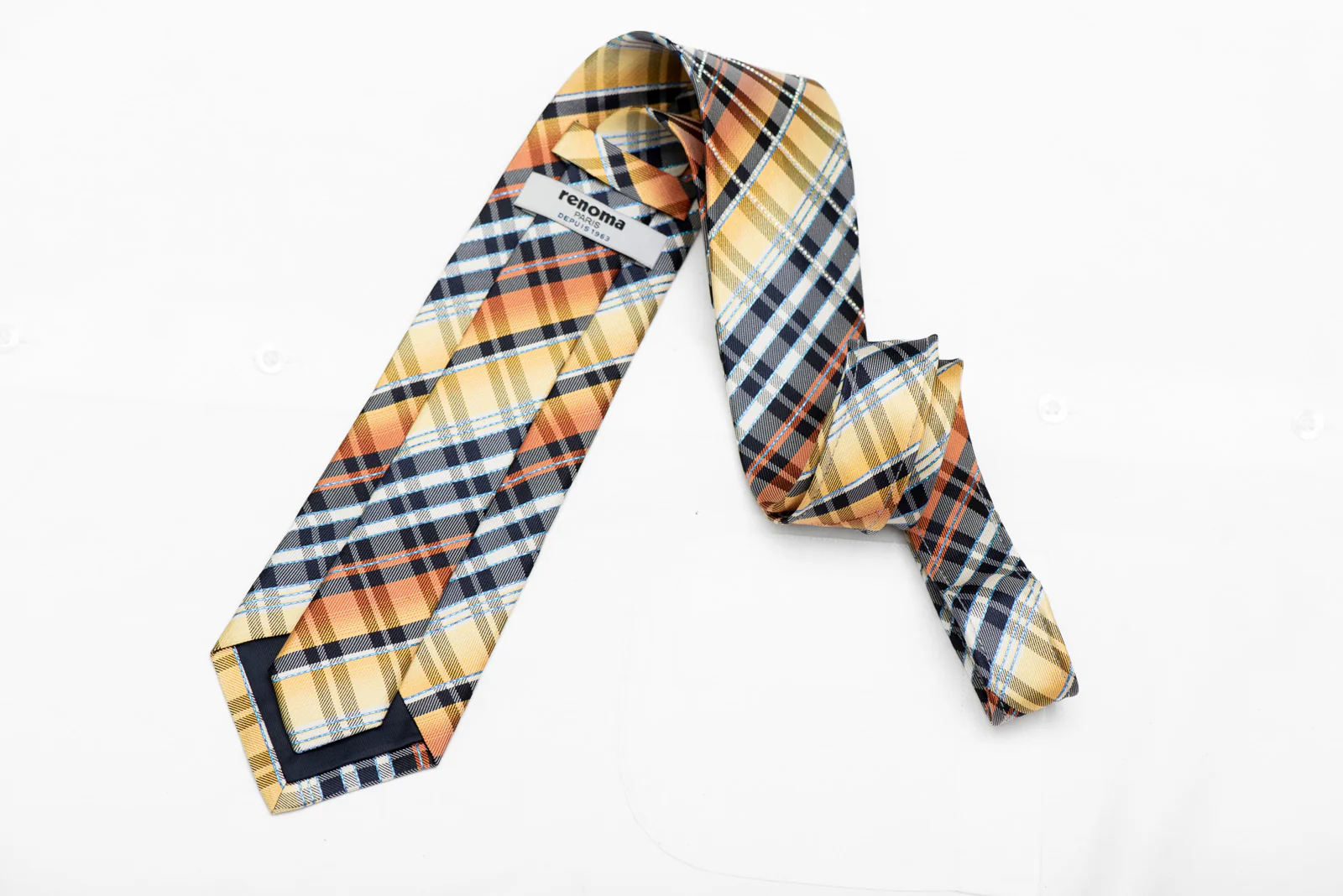 Orange Blue Plaid Rhinestone Silk Necktie With Blue Sparkles - Image 4