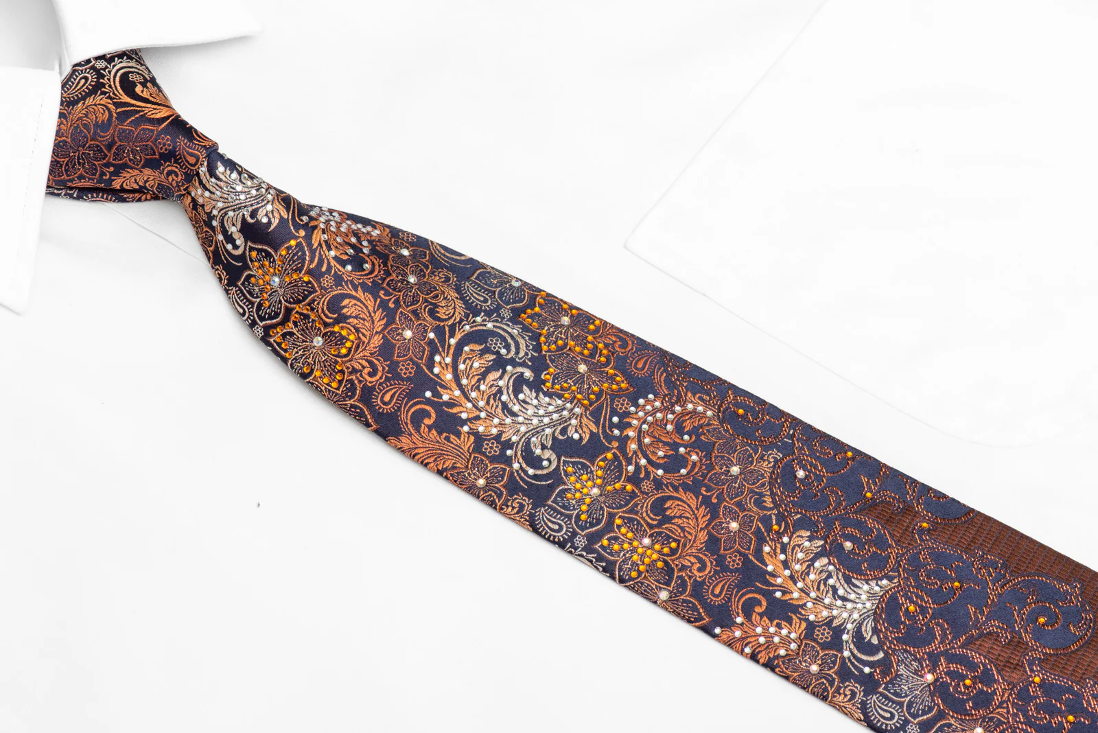 Orange Copper Acanthus On Navy Blue With Copper Sparkles - Image 2