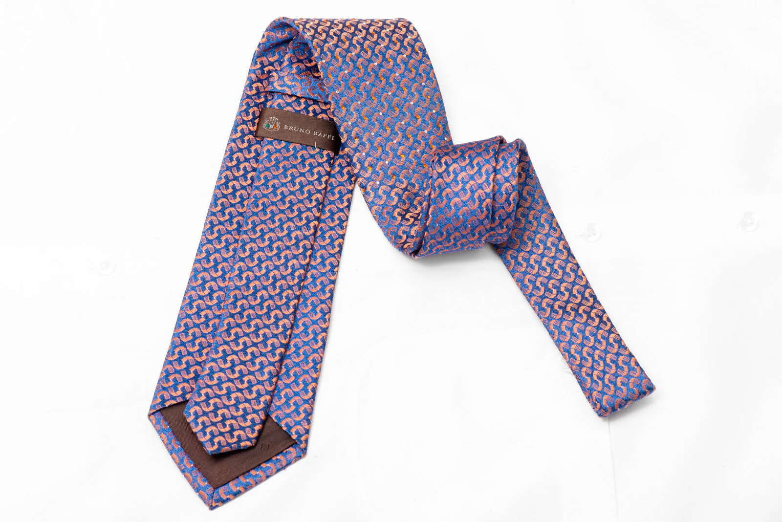 Orange Geometric On Blue Rhinestone Tie With Silver Sparkles - Image 3