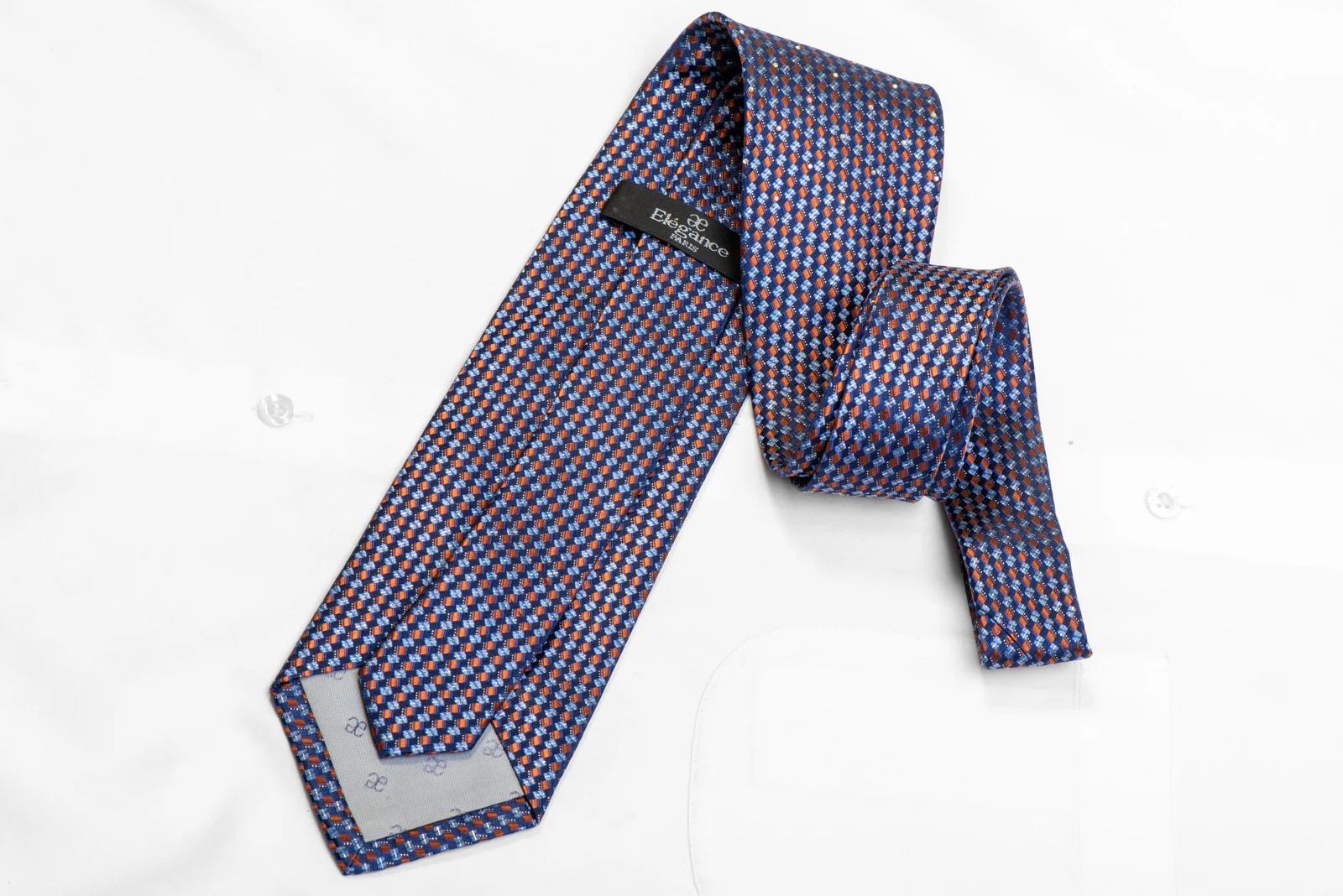 Orange Geometric On Navy Rhinestone Necktie With Sparkles - Image 4