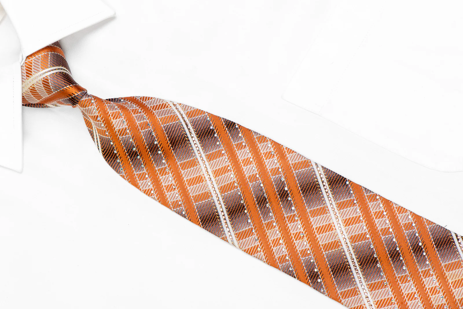 Orange Silver Striped Rhinestone Tie With Silver Sparkles - Image 2