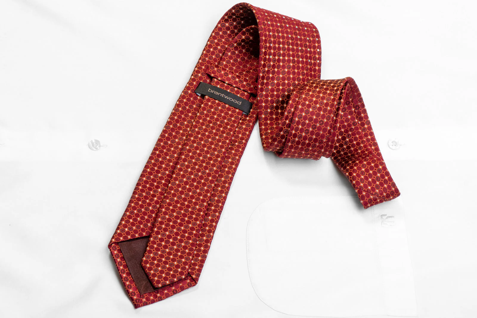 Orange Trellis On Burgundy Rhinestone Silk Necktie - Image 4