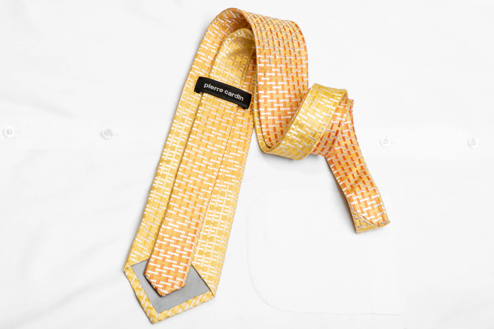 Orange White Trellis On Yellow Rhinestone Silk Necktie - Image 4