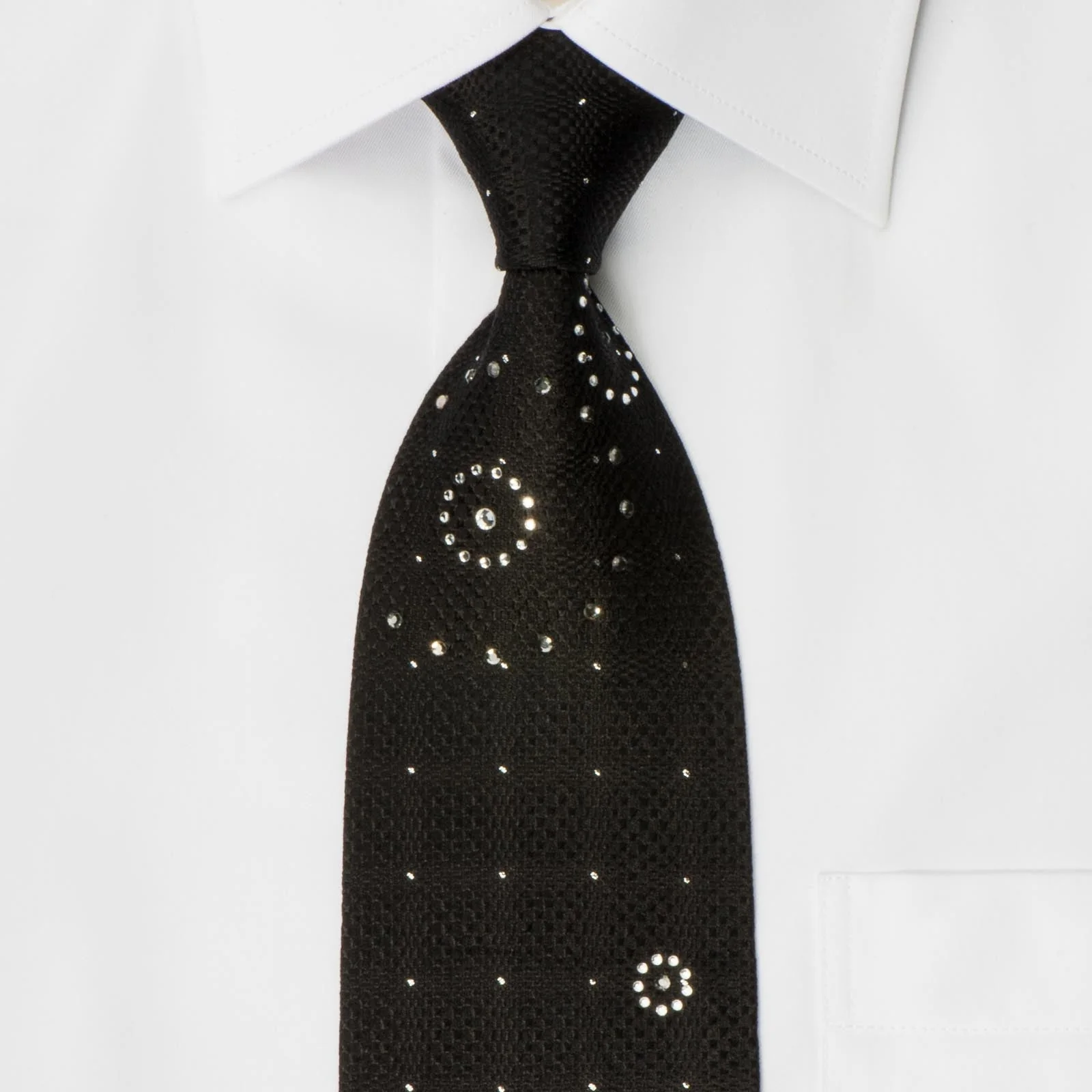 OVO Classic Men's Black Rhinestone Silk Neck Tie With Silver Sparkles - Image 3