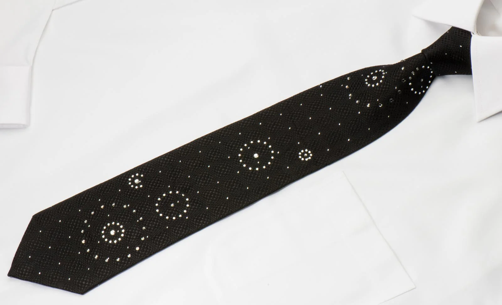 OVO Classic Men's Black Rhinestone Silk Neck Tie With Silver Sparkles - Image 4