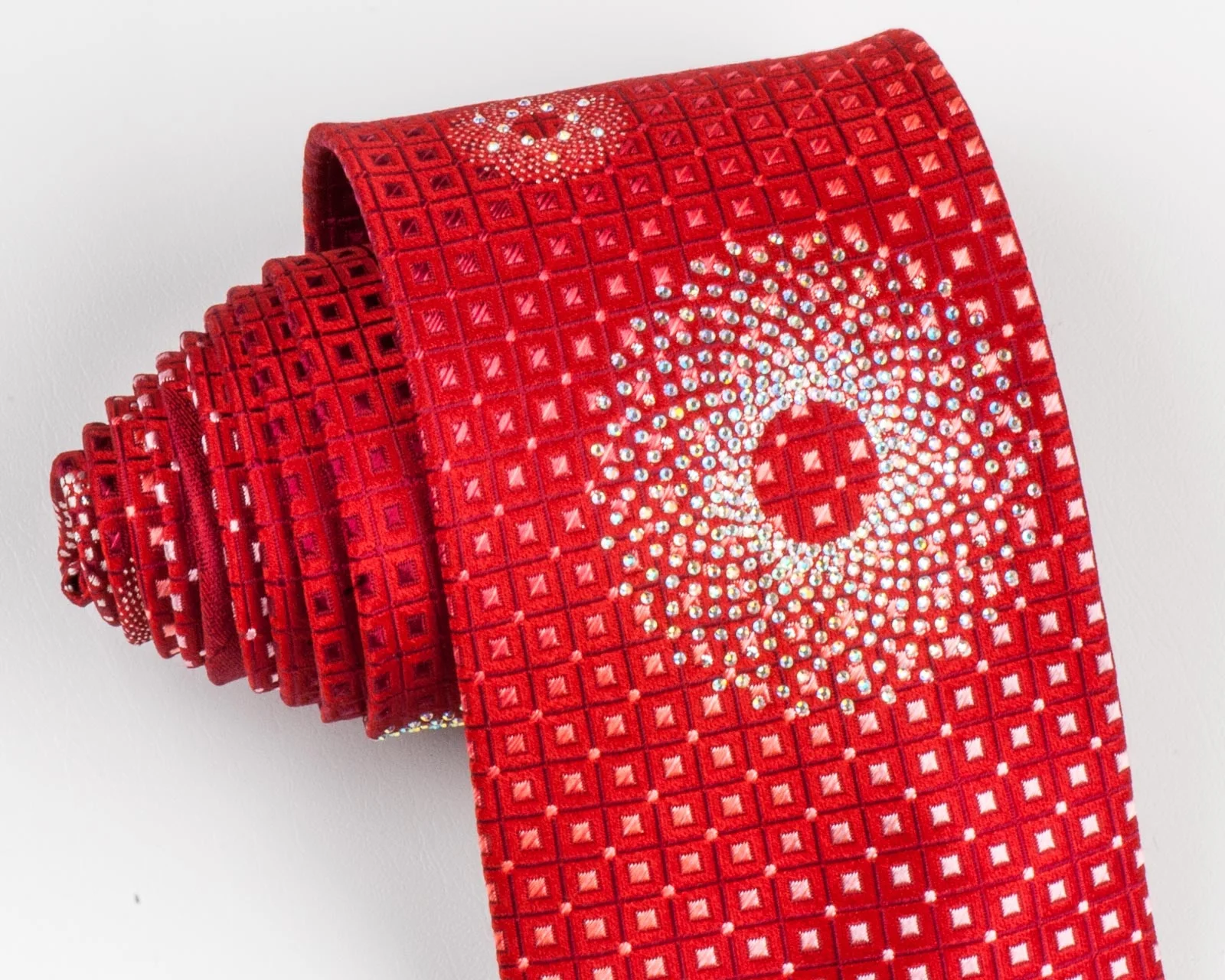 Pacco Rabanne Silk Neck Tie Red Checks With Circular Rhinestone Patterns - Image 3