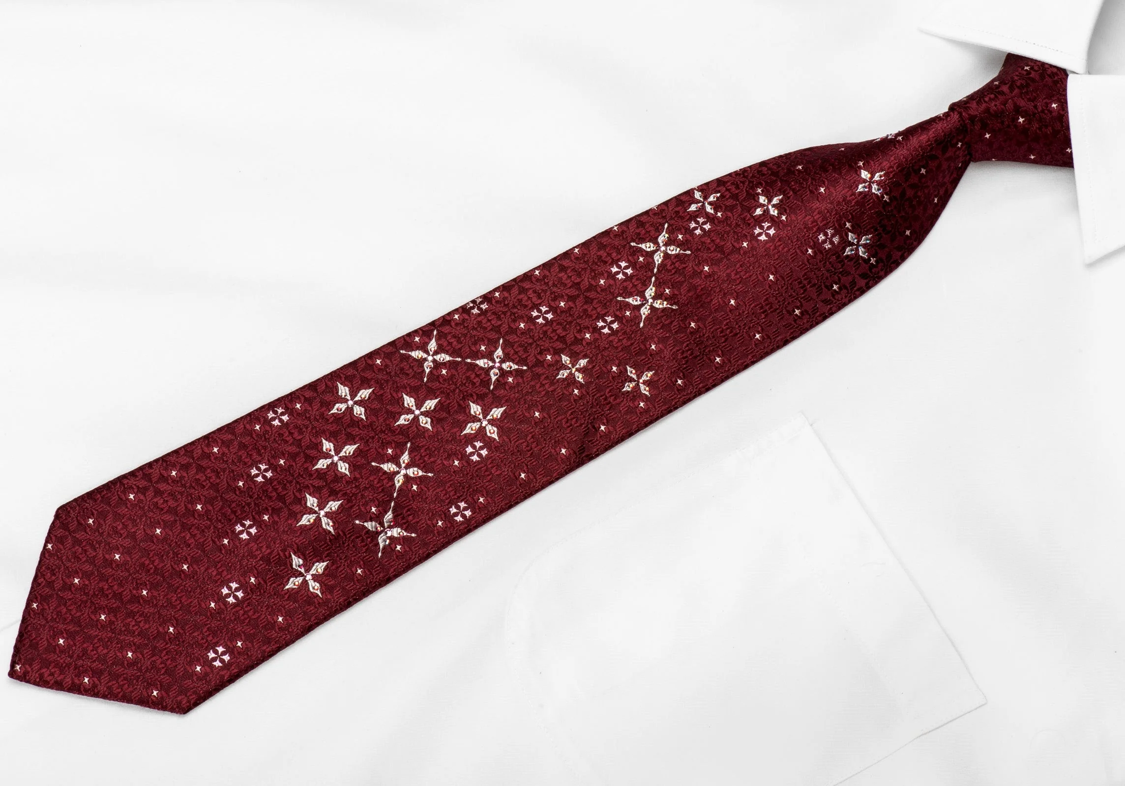 Paco Rabanne Men's Crystal Necktie Stars On Burgundy With Silver Sparkles - Image 2