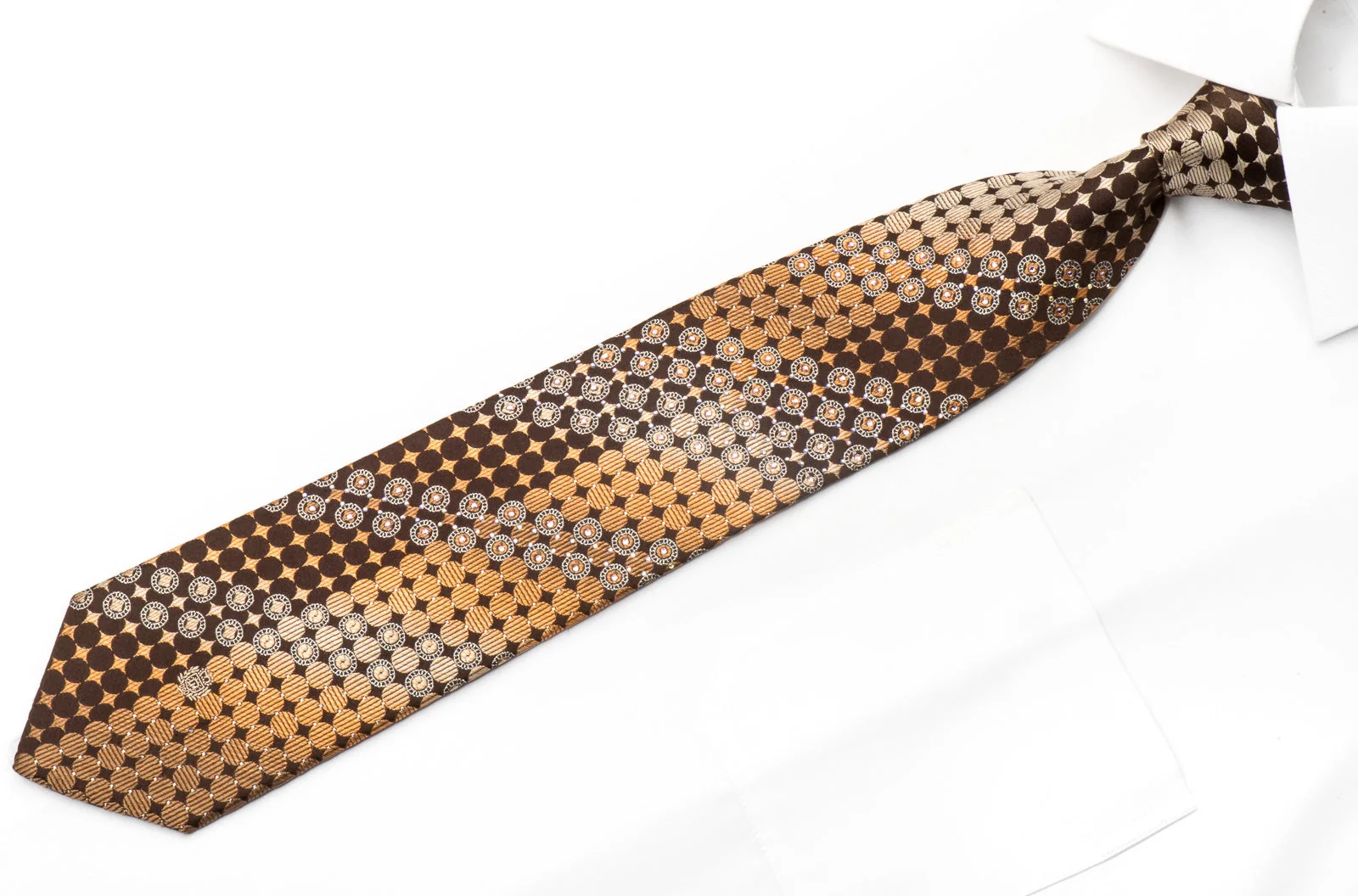 Paco Rabanne Men's Crystal Tie Orange Geometric On Brown With Silver Sparkles - Image 5