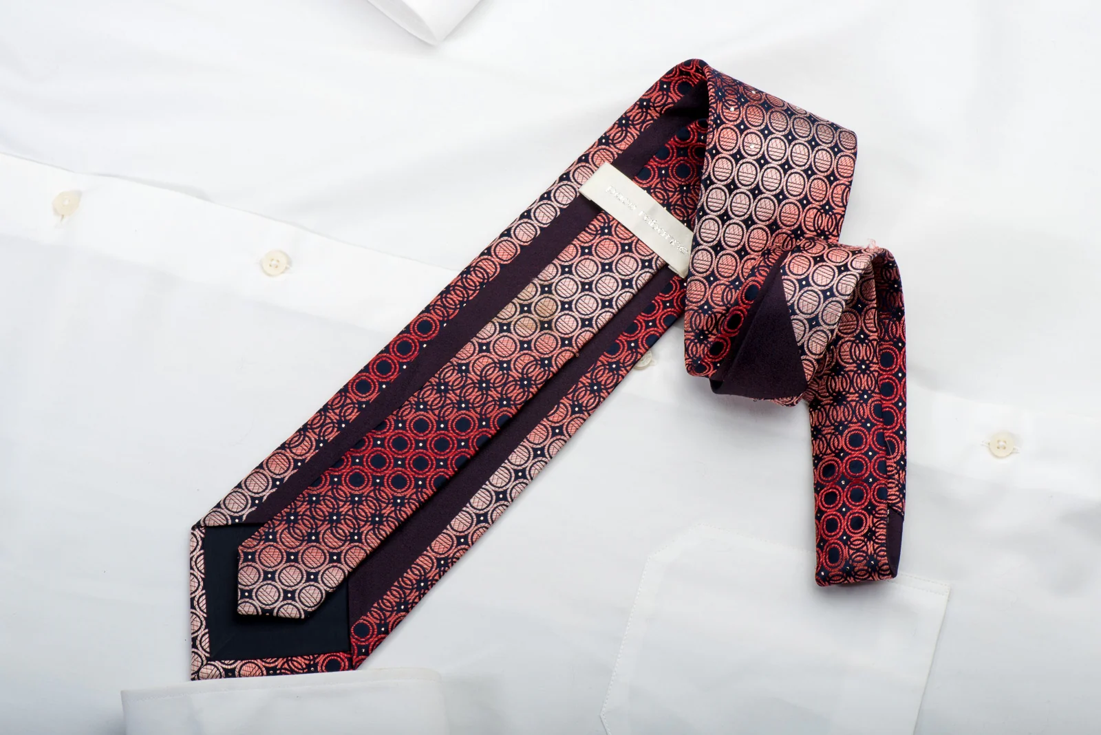 Men's Rhinestone Necktie Burgundy Geometric Circles On Navy With Sparkles - Image 4