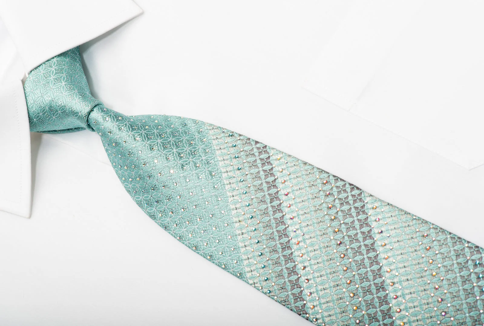 Paco Rabanne Men's Rhinestone Necktie Silver Geometric On Pale Blue With Silver Sparkles - Image 2