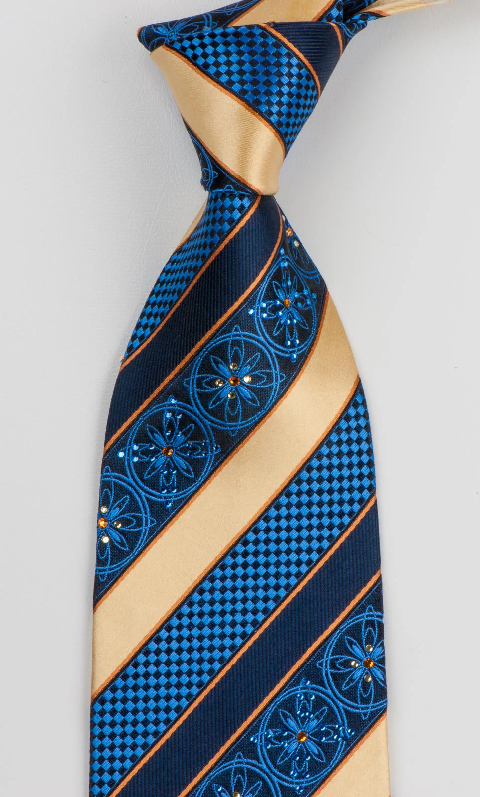 Paco Rabanne Men's Silk Necktie Blue Golden Striped With Rhinestones - Image 5