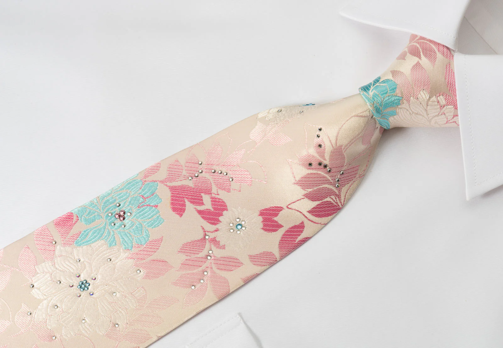Paco Rabanne Rhinestone Necktie Floral On Pink With Silver Sparkles - Image 3