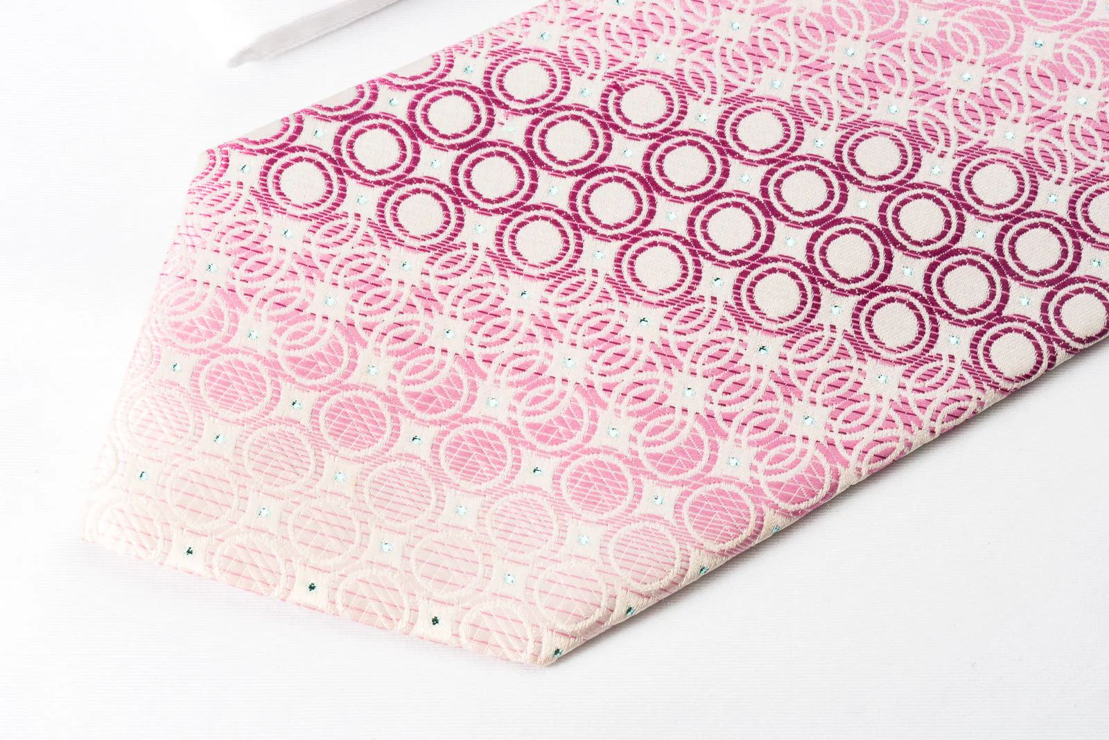 Paco Rabanne Rhinestone Silk Necktie Geometric Circles On Pink With Blue Sparkles - Image 3