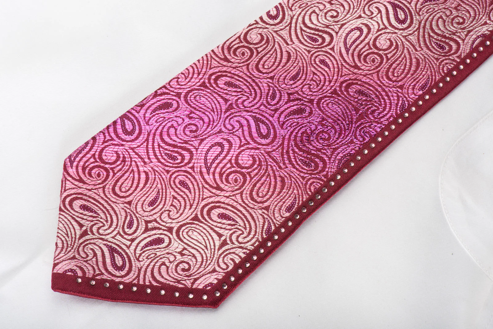 Paco Rabanne Rhinestone Silk Necktie Paisley On Purple With Purple Sparkles - Image 4