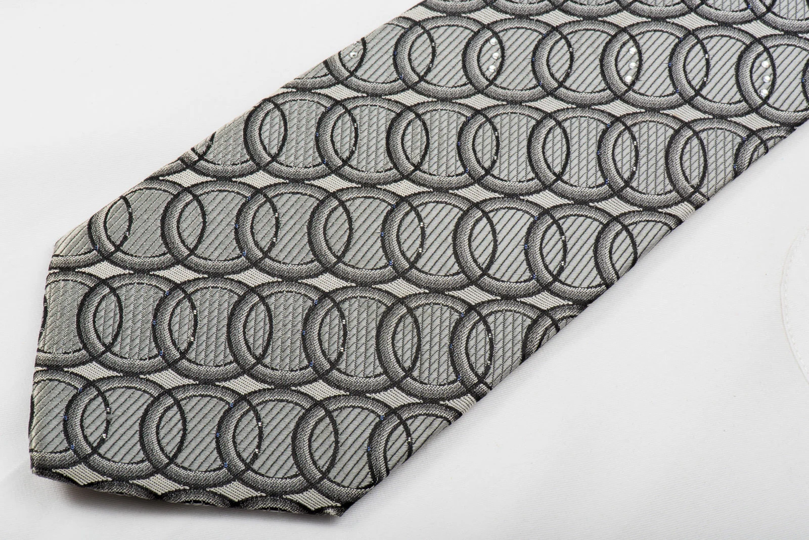Paco Rabanne Rhinestone Silk Tie Black Circles On Silver With Sparkles - Image 2