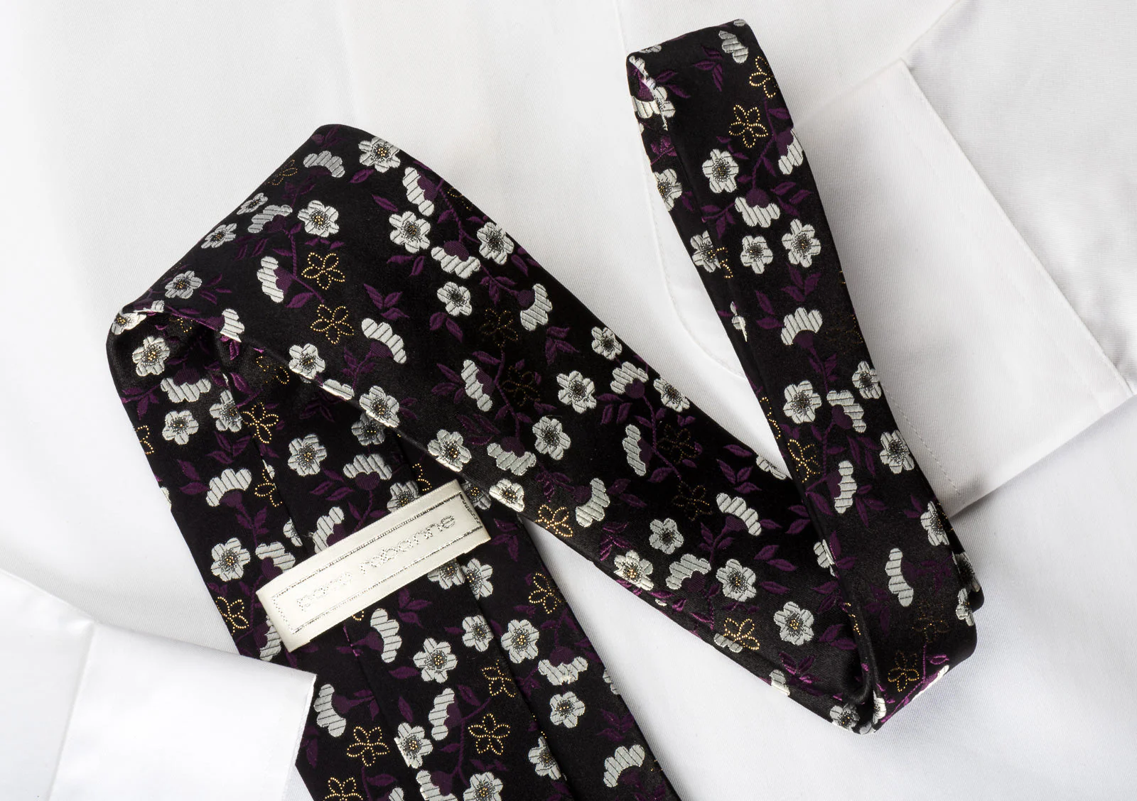 Paco Rabanne Rhinestone Silk Tie Silver Floral On Black With Silver Sparkles - Image 7