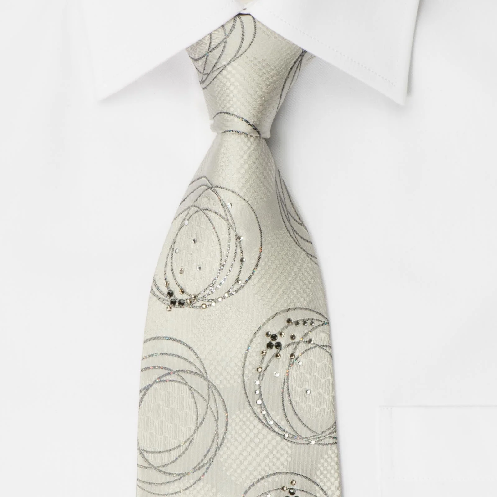 Paco Rabanne Rhinestone Tie Geometric Silver Circles On White With Silver Sparkles - Image 3