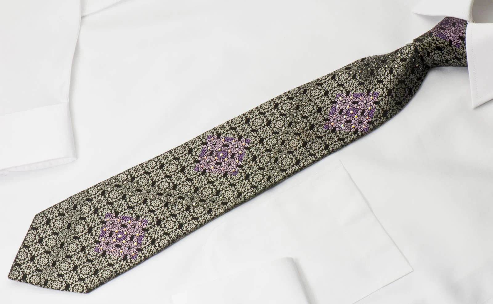 Paco Rabanne Rhinestone Tie Silver Cartouche On Black With Silver Sparkles - Image 4
