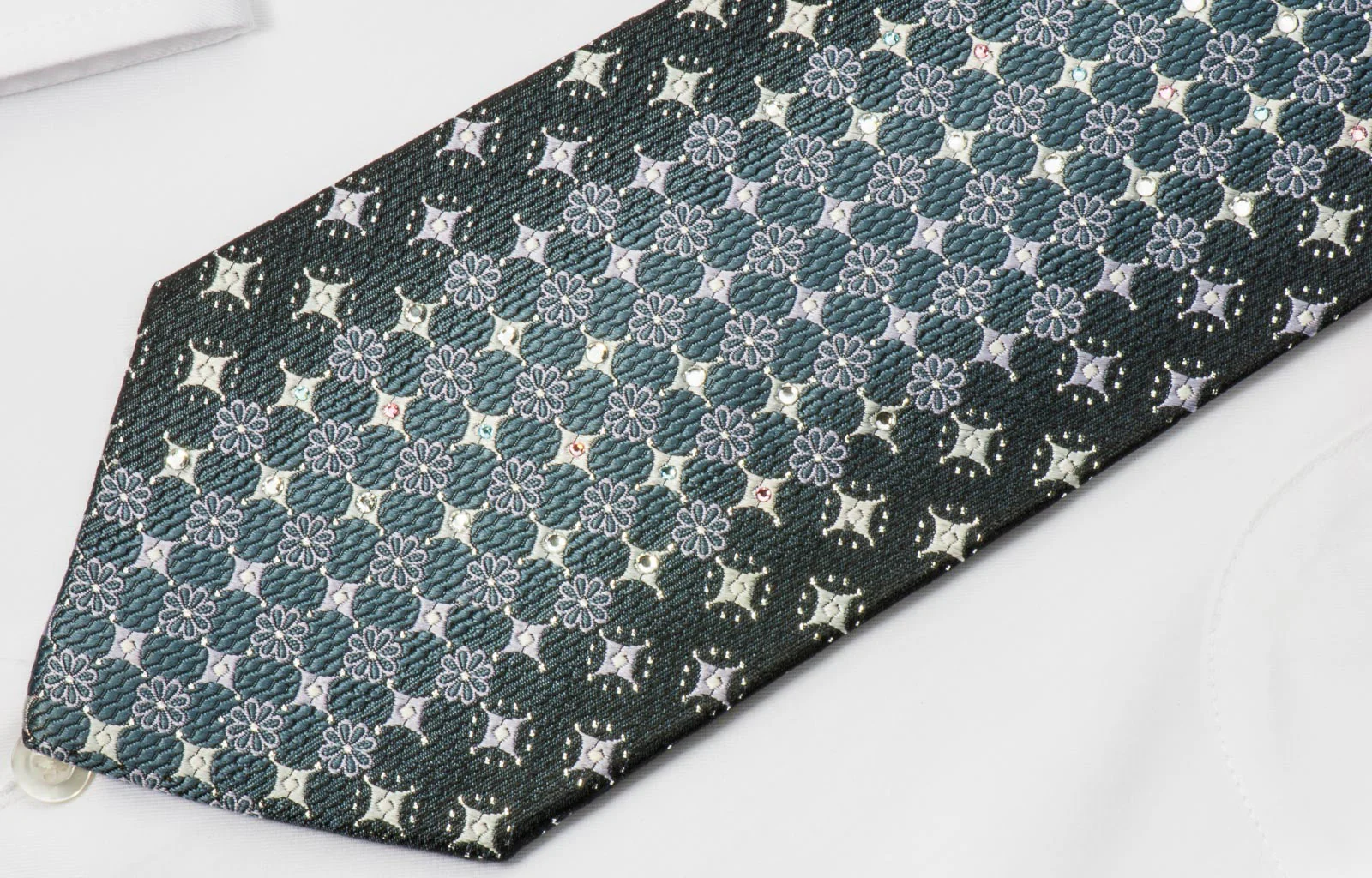 Paco Rabanne Rhinestone Tie Silver Geometric & Foulard Design On Gray With Sparkles - Image 5
