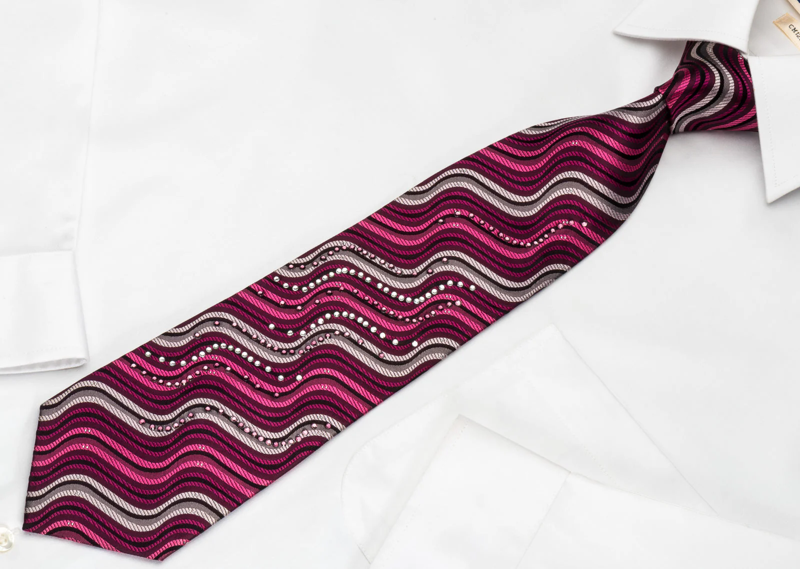 Paco Rabanne Rhinestone Tie Silver Pink Waves With Sparkles - Image 2