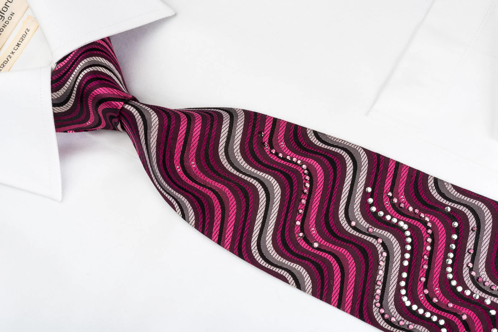 Paco Rabanne Rhinestone Tie Silver Pink Waves With Sparkles - Image 3