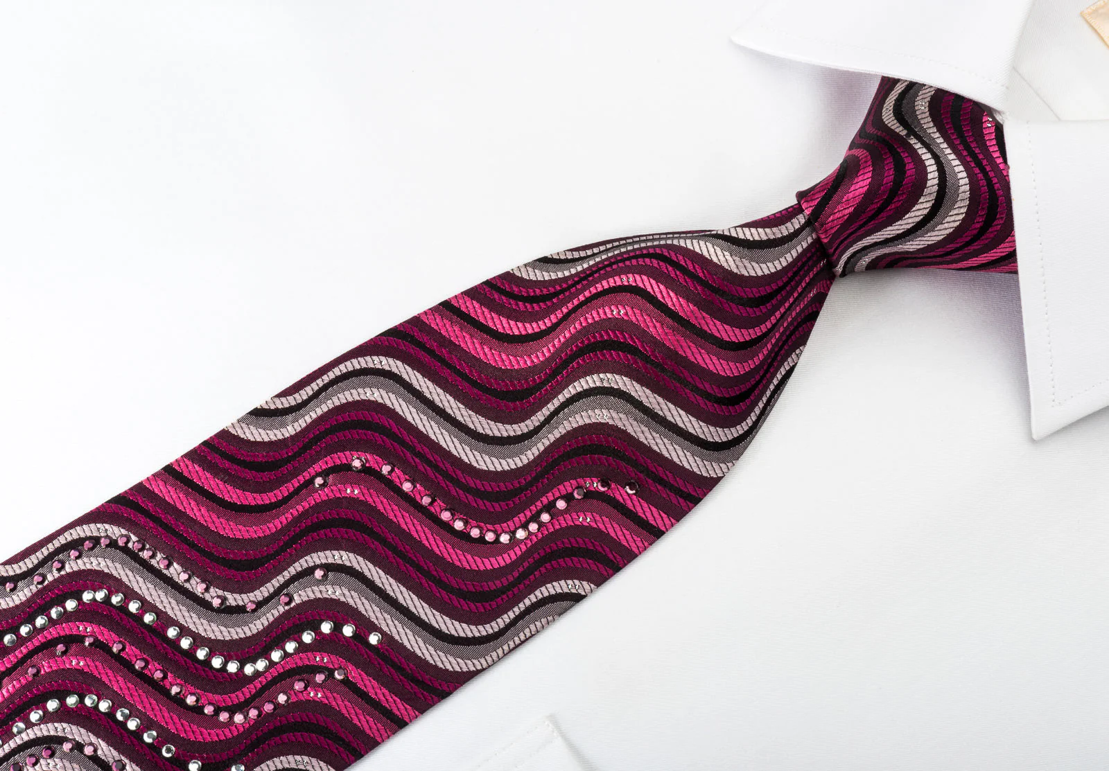 Paco Rabanne Rhinestone Tie Silver Pink Waves With Sparkles - Image 7