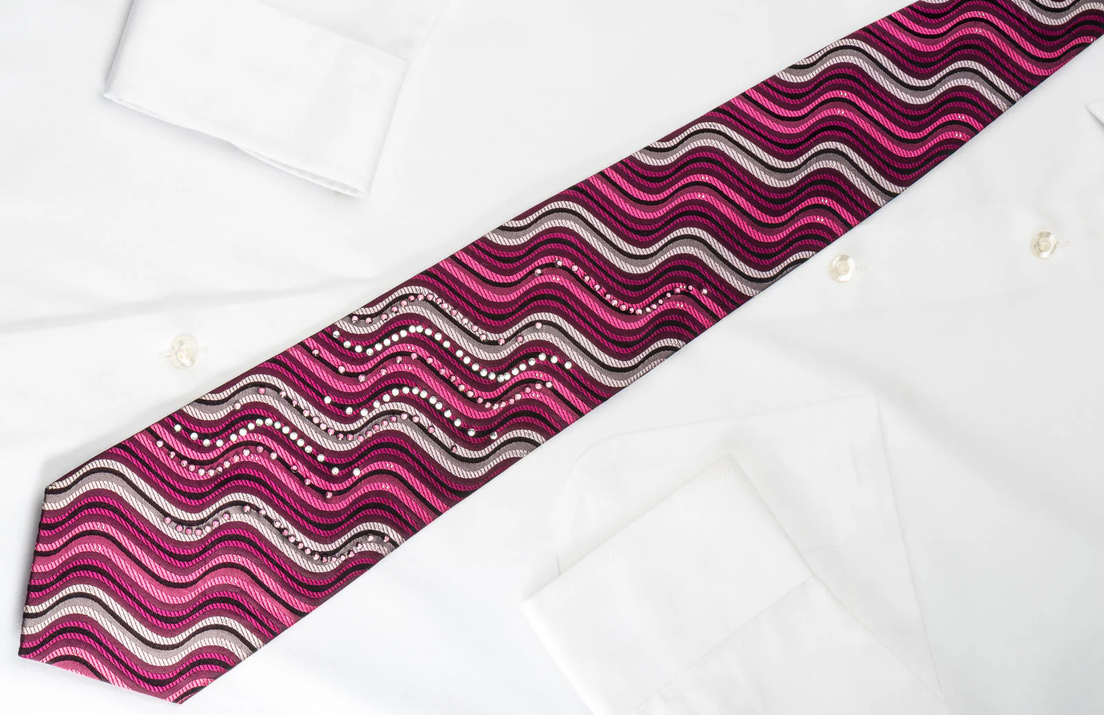 Paco Rabanne Rhinestone Tie Silver Pink Waves With Sparkles - Image 8